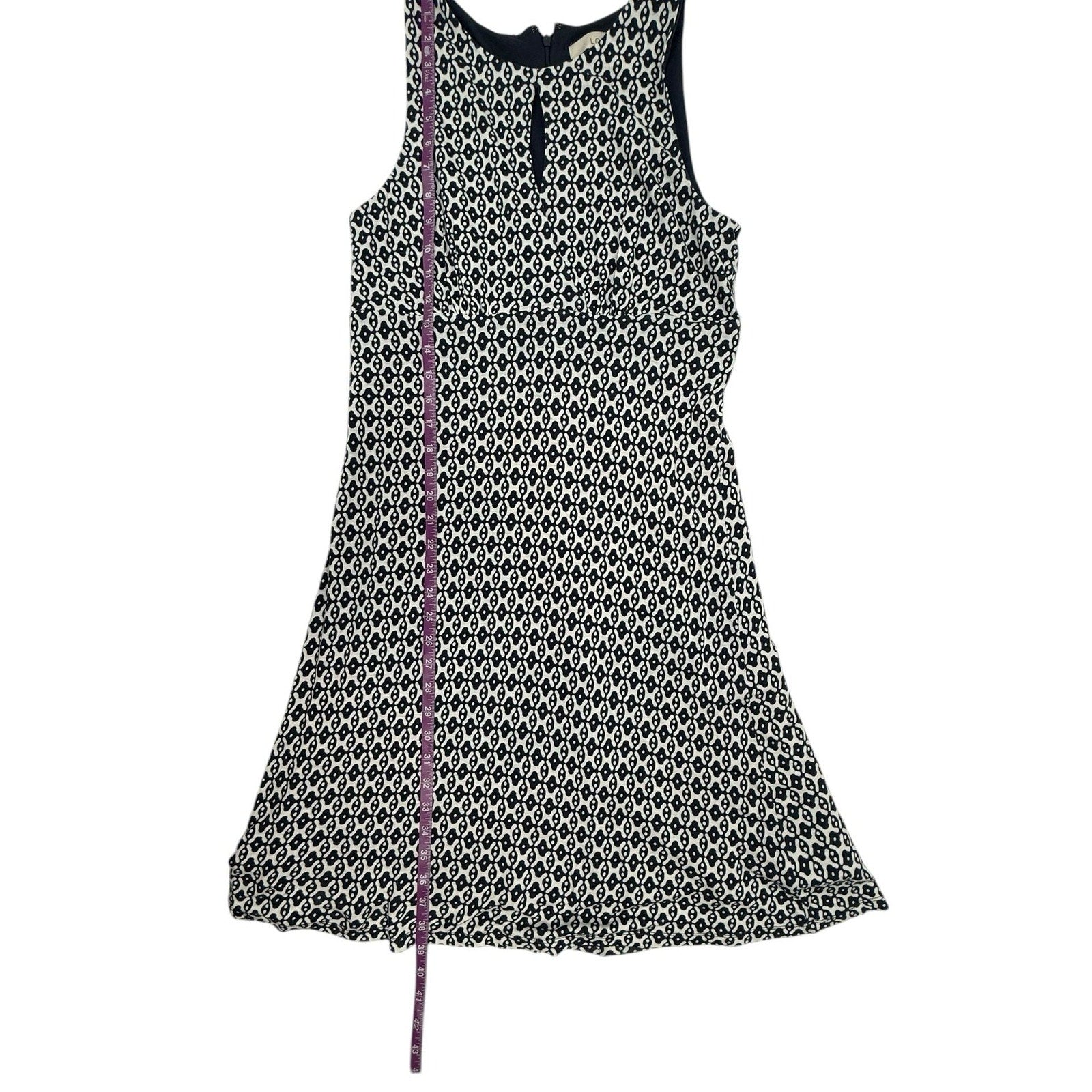 Ann Taylor LOFT Navy and White Geometric Print Sleeveless Keyhole Swing Dress