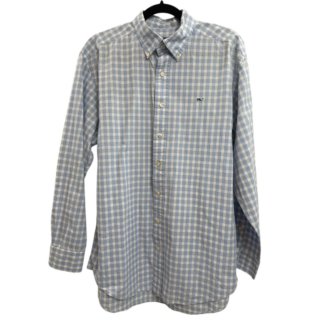 Mens Vineyard Vines Slim Fit Tucker Shirt Blue White Plaid M Cotton