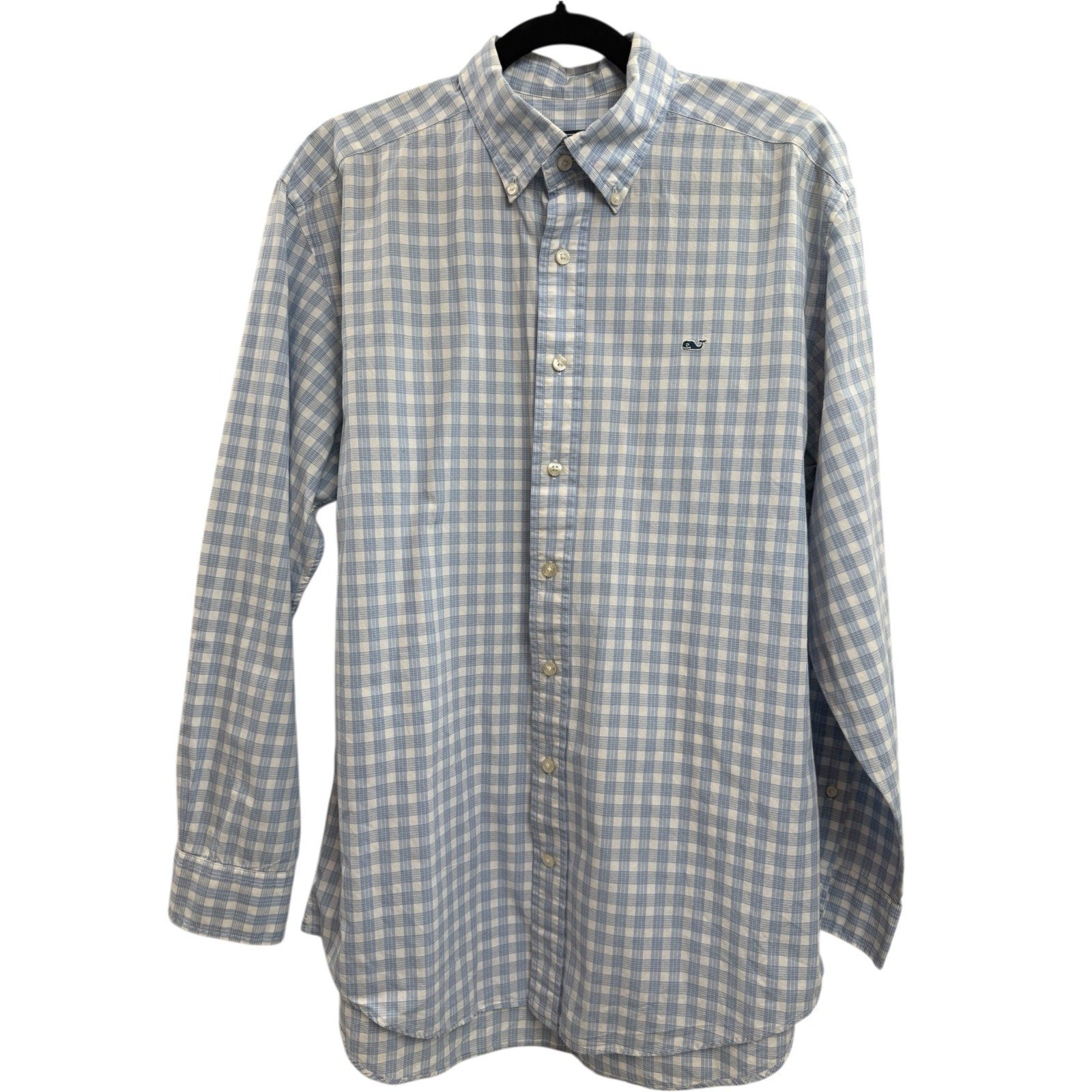 Mens Vineyard Vines Slim Fit Tucker Shirt Blue White Plaid M Cotton
