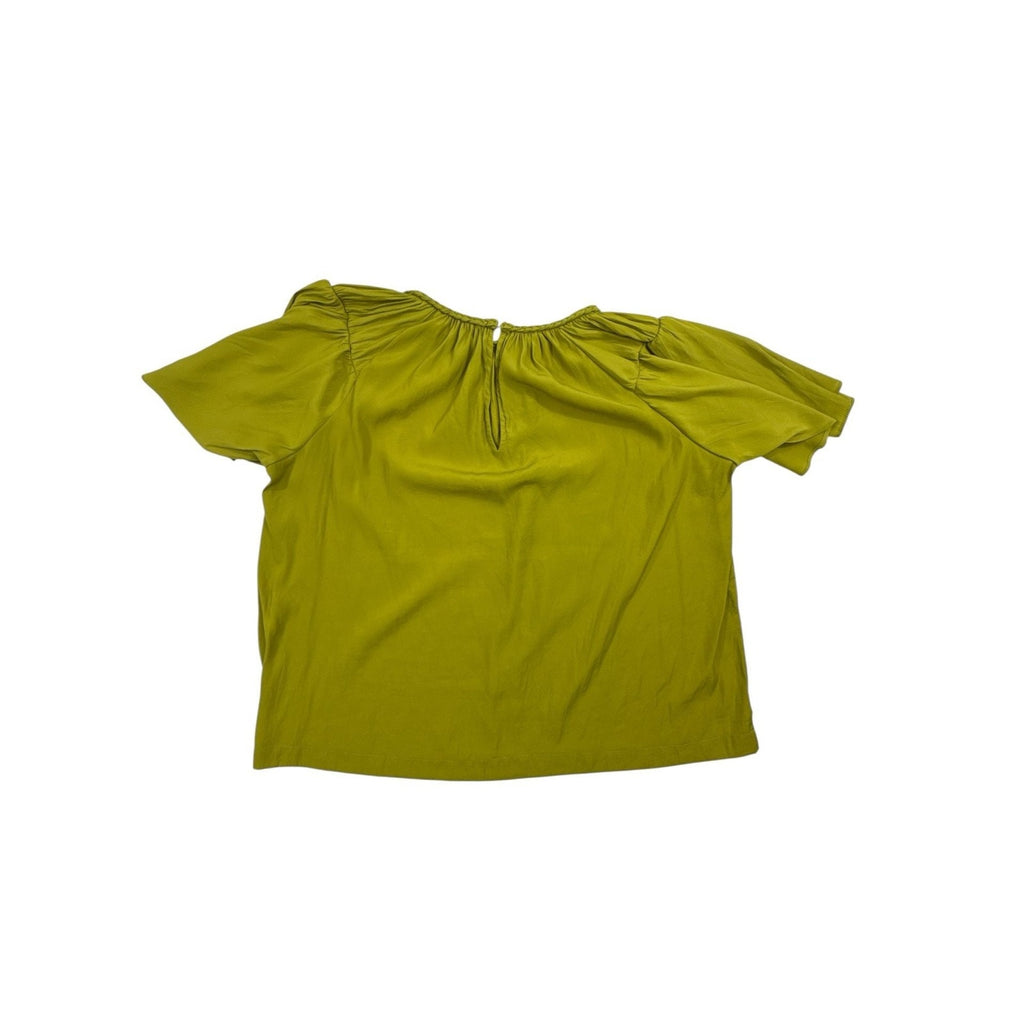 Rose + Olive Chartreuse Green Braided Trim Flutter Sleeve Blouse XL