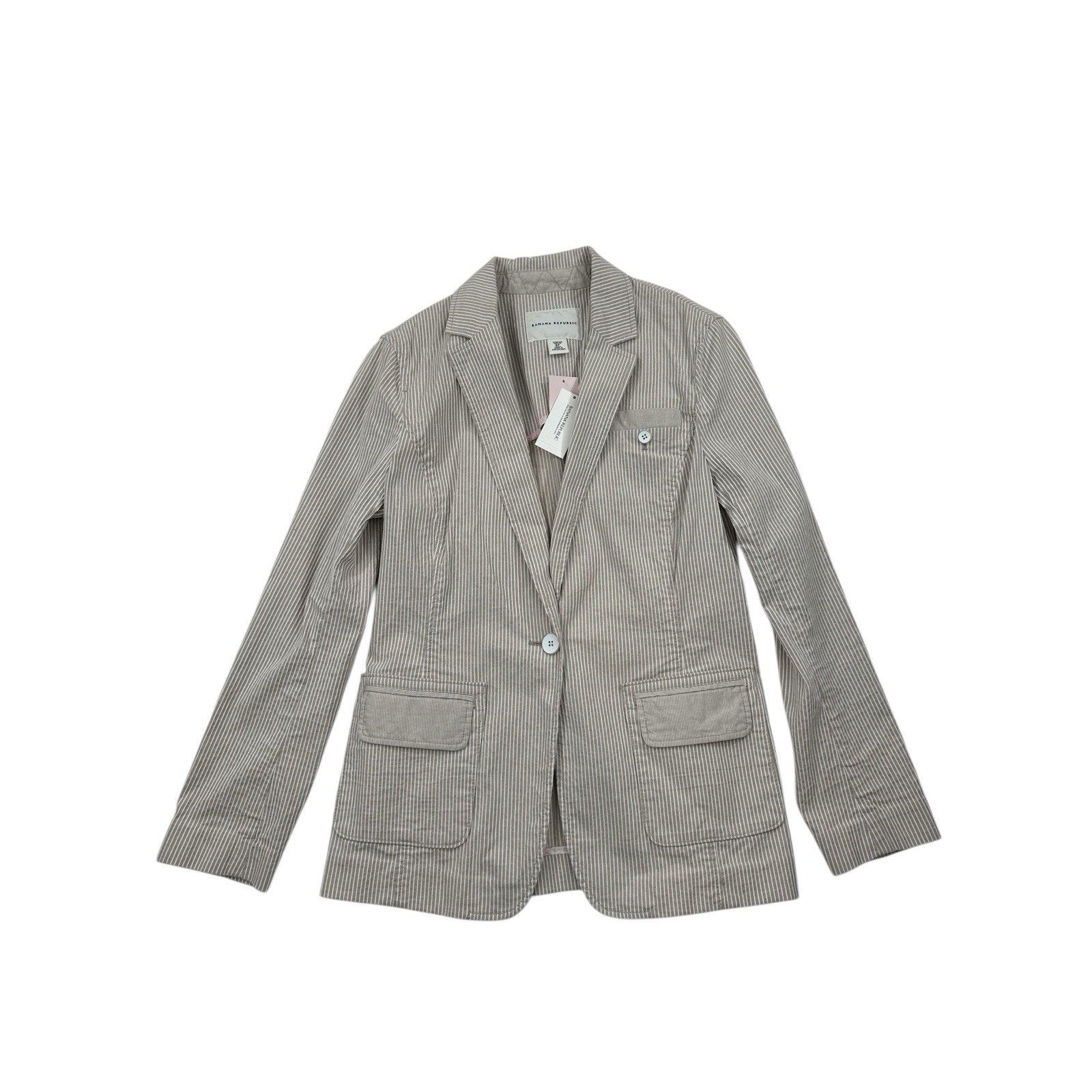 Banana Republic Blazer Striped Tan And White Womens 8 Petite Jacket NWT