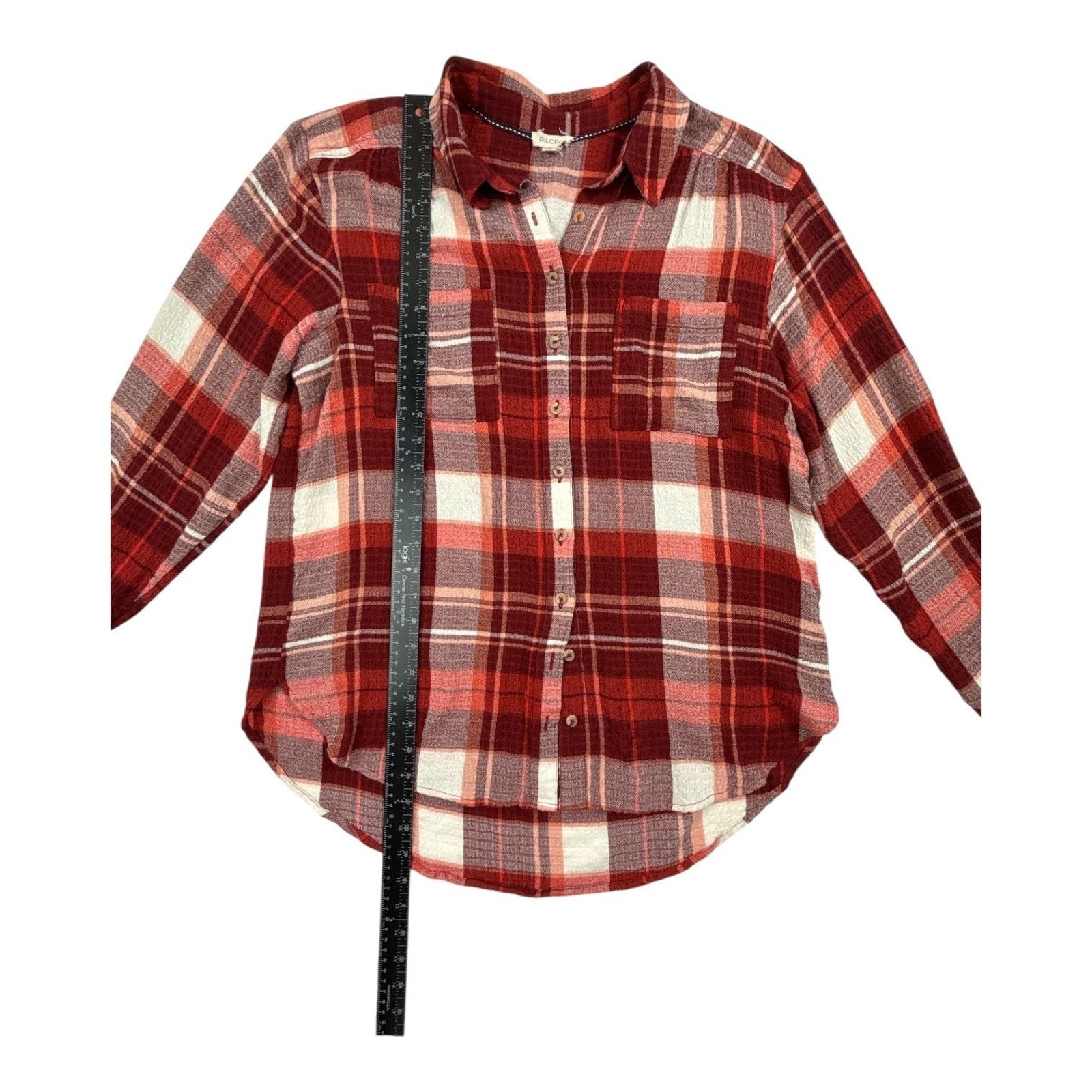 Pilcro by Anthropologie Red Plaid Button Down Flannel Shirt size M