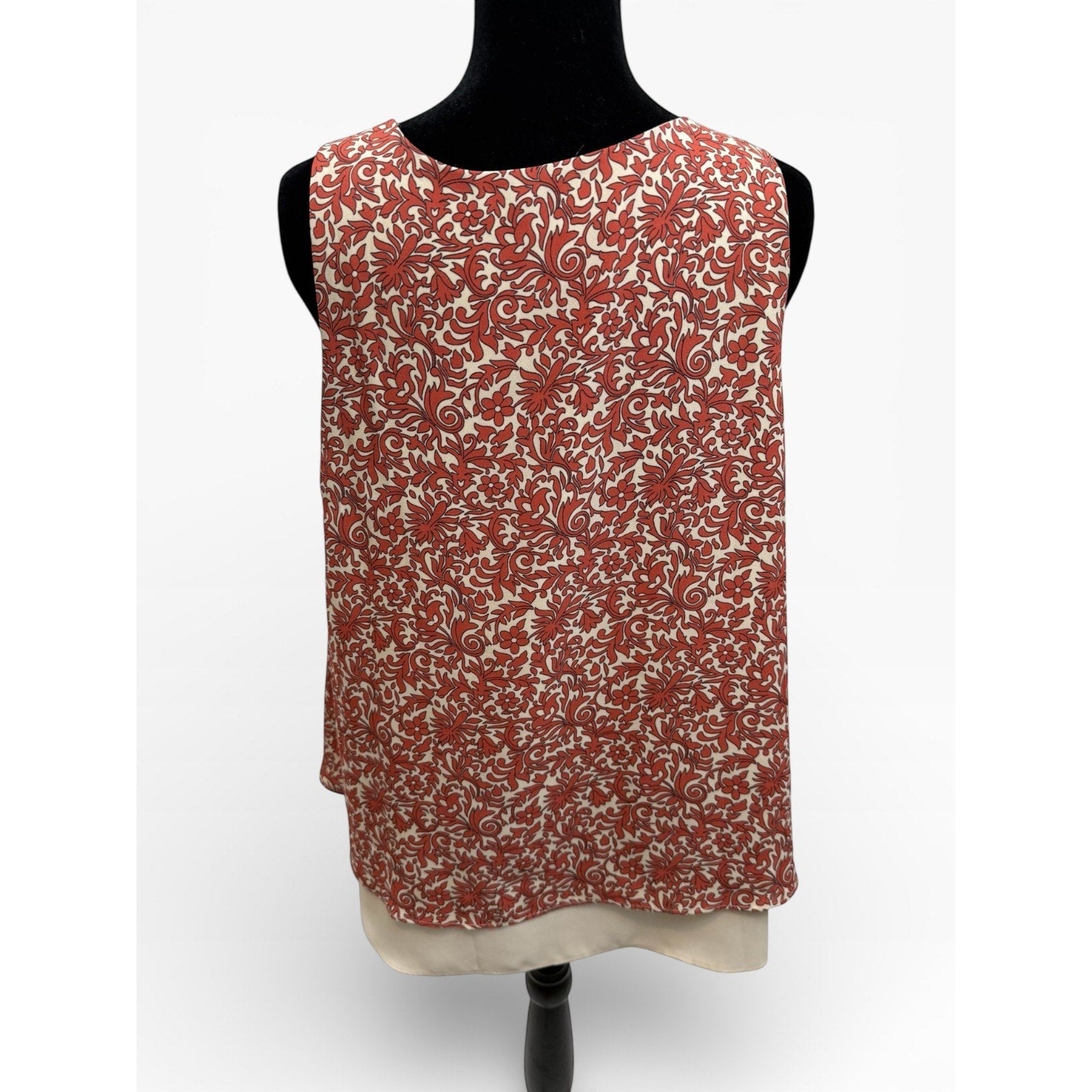Ann Taylor Outlet Womens S Blouse Layered Sleeveless Coral Ivory Floral