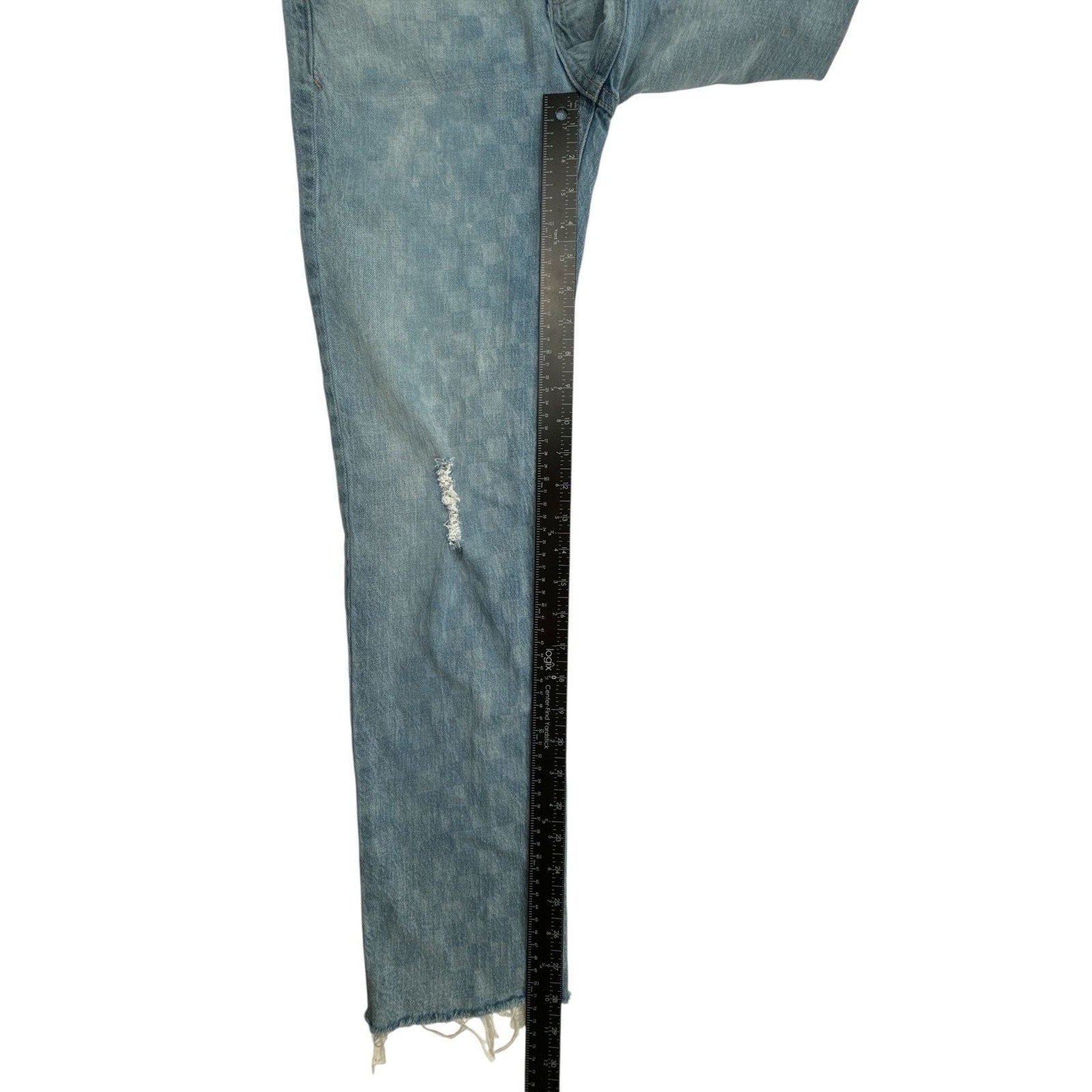 Pilcro The Vintage Straight Checkered Distressed Raw Hem Jeans size 25