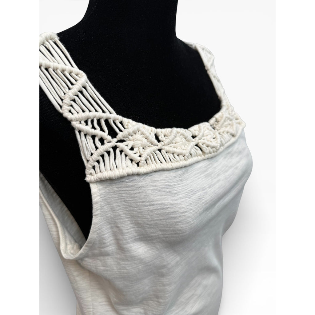 Ralph Lauren Cotton Crochet Accent Top Sz L Ivory Sleeveless