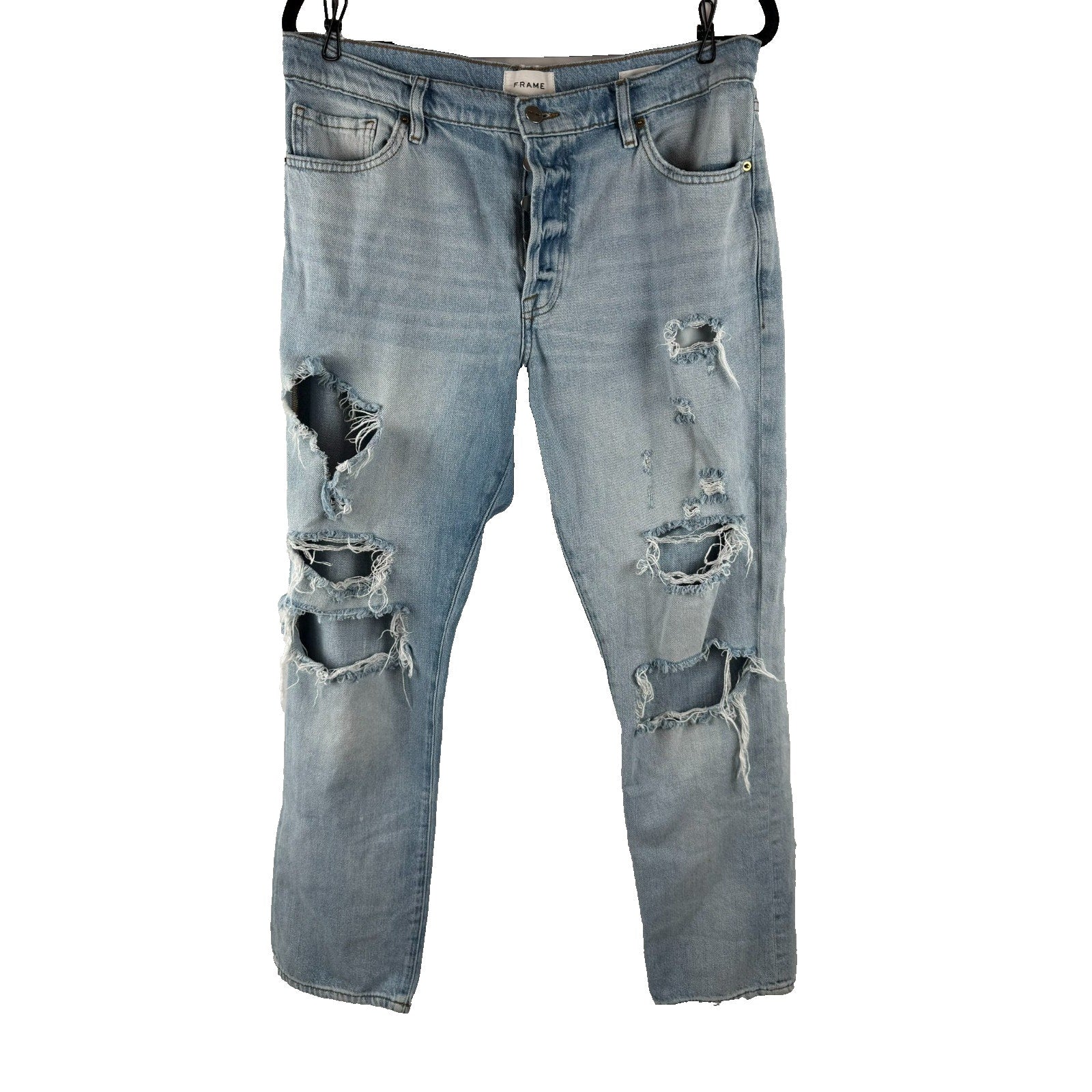 FRAME Denim Le Slouch Distressed Button Fly Light Wash Jeans Womens Size 29