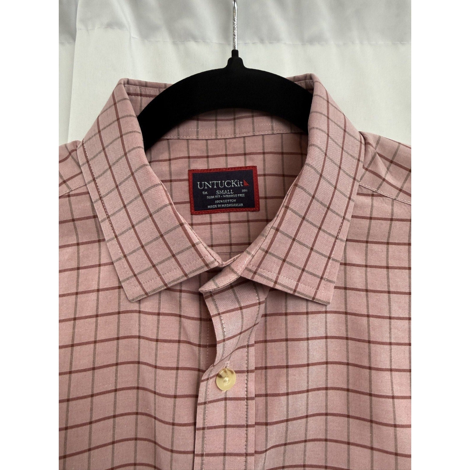 UNTUCKit Mens Designer Long Sleeve Pink Checkered Casual Shirt Size S