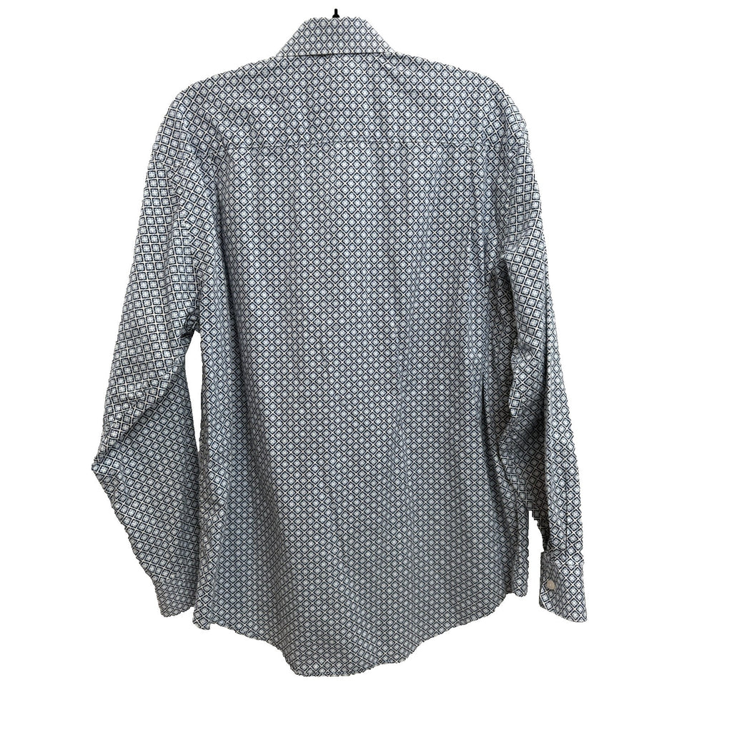 Johnston & Murphy Men Long Sleeve Tailored Fit Blue Geometric Shirt Size M