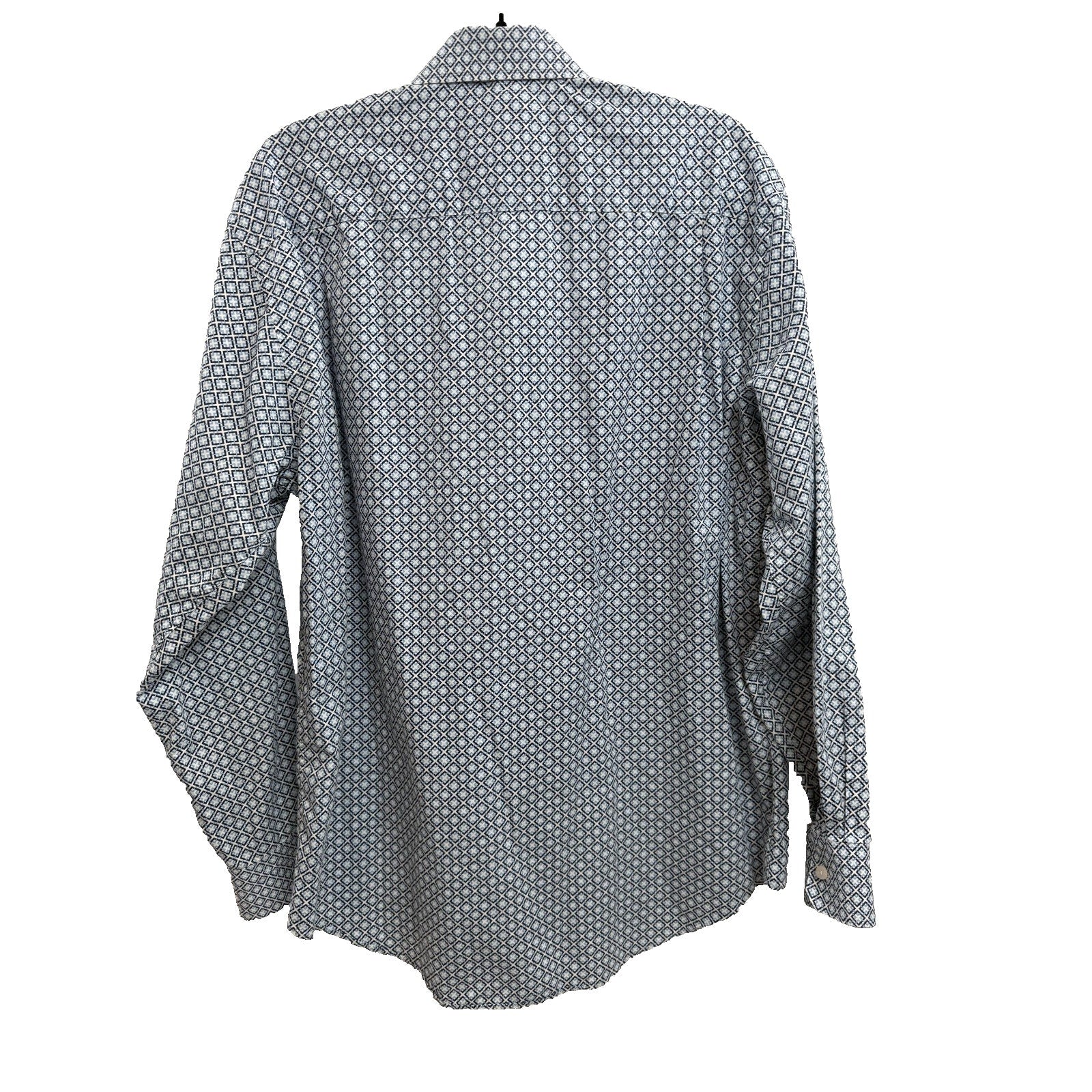 Johnston & Murphy Men Long Sleeve Tailored Fit Blue Geometric Shirt Size M