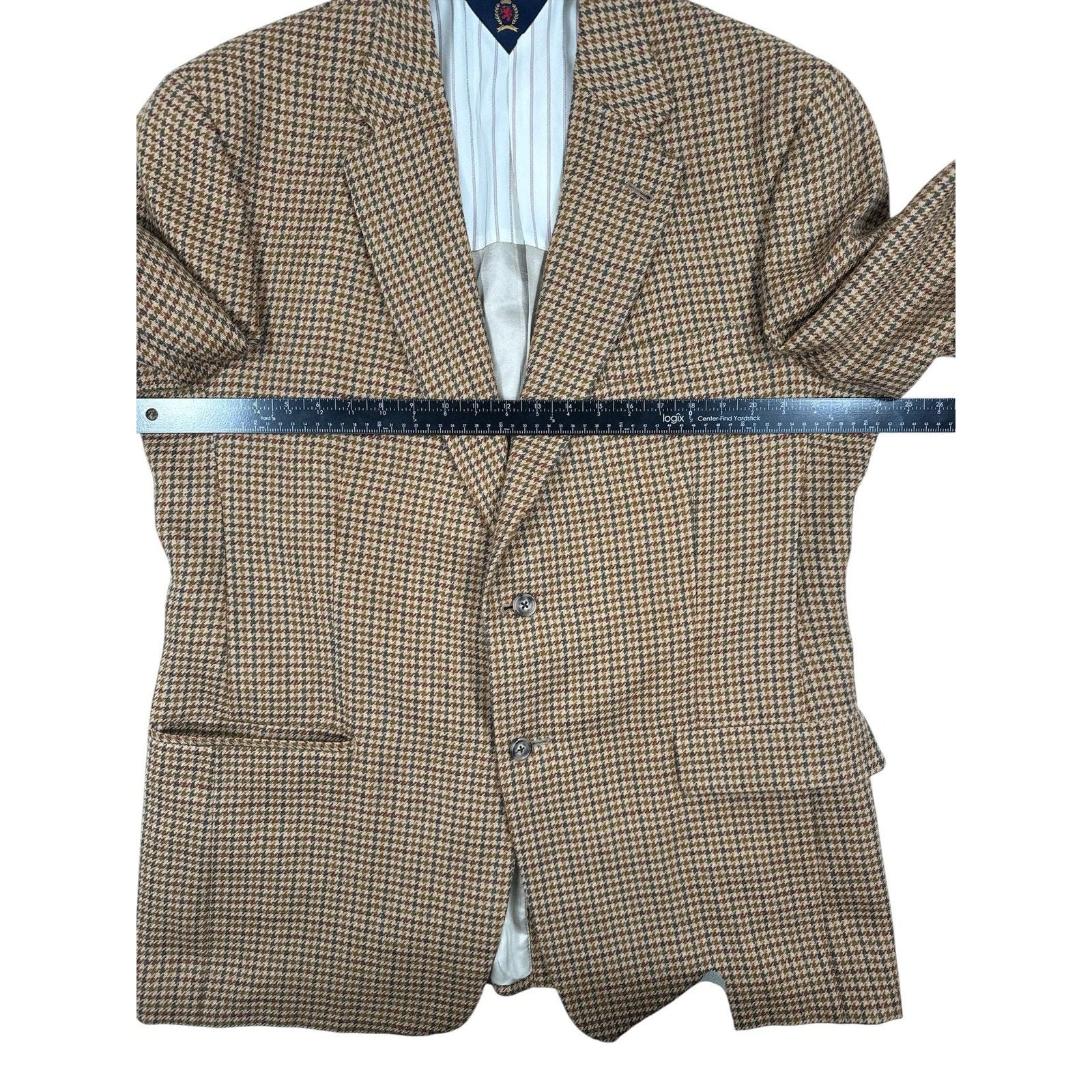 Vintage Tommy Hilfiger Mens 46L Wool Houndstooth Sport Coat Blazer Made in USA
