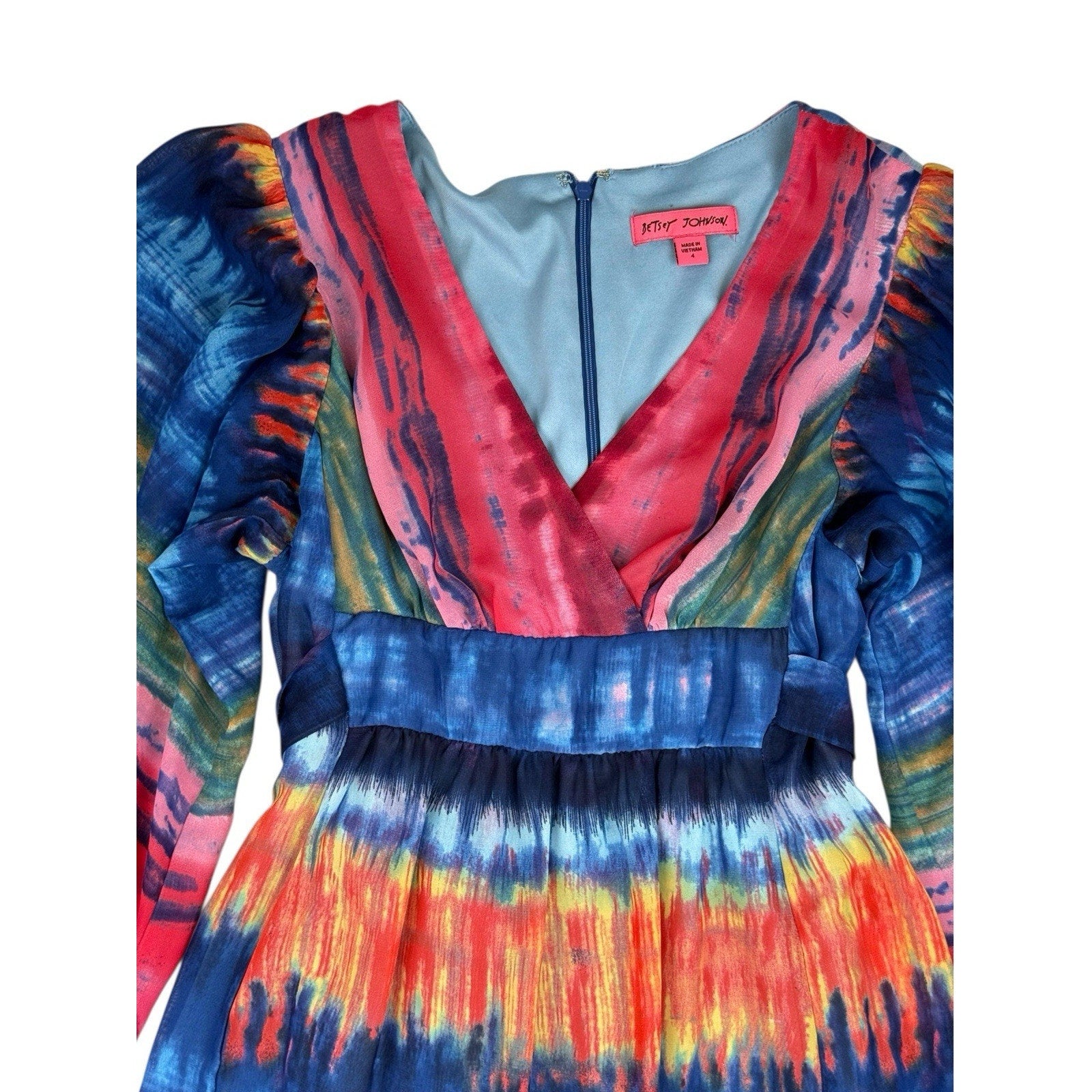 Betsey Johnson Tie Dye Boho BAMBI Empire Waist Bell Sleeves Dress Size 4