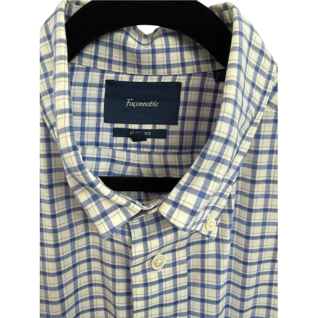 Mens Faconnable Classique Blue Plaid Shirt XL
