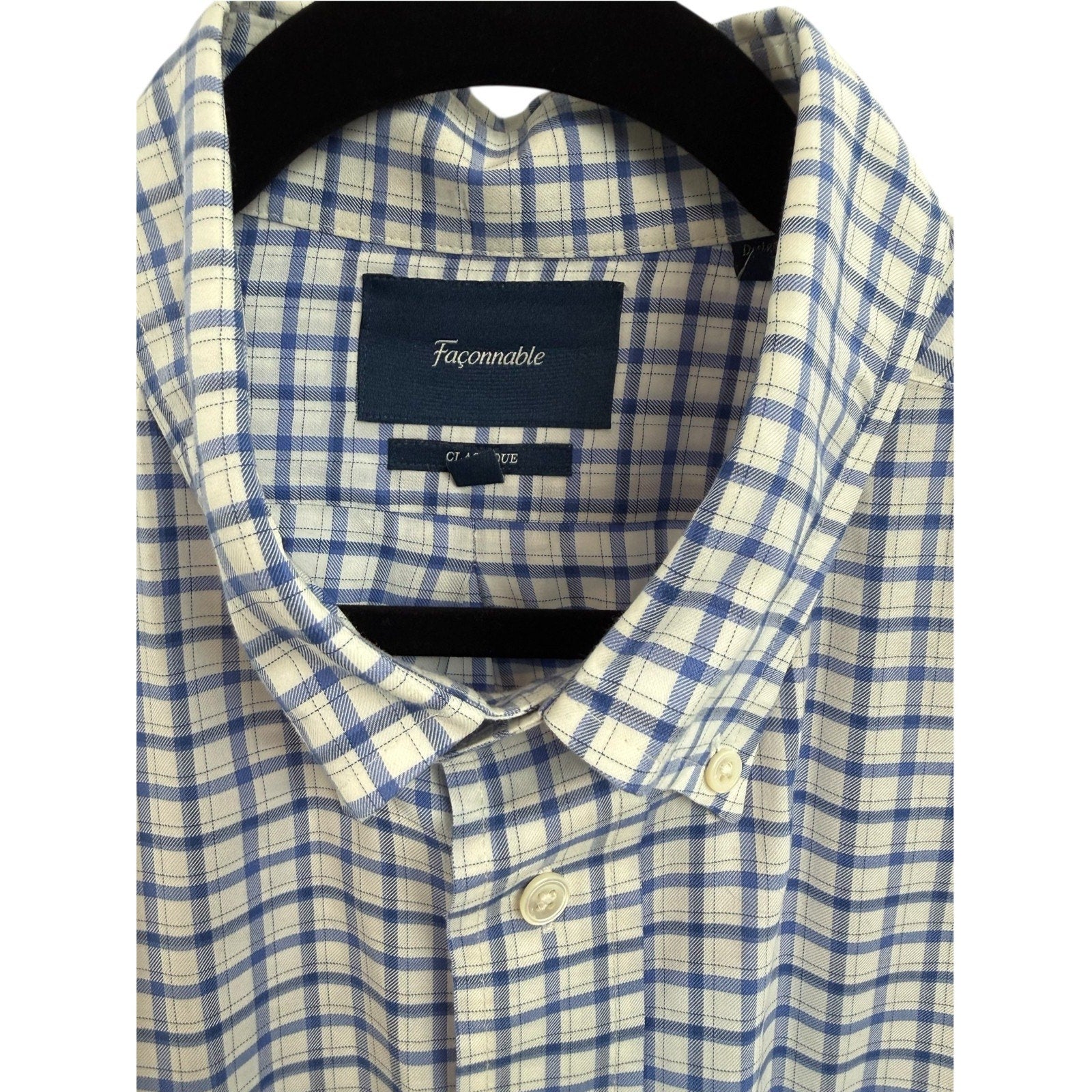 Mens Faconnable Classique Blue Plaid Shirt XL