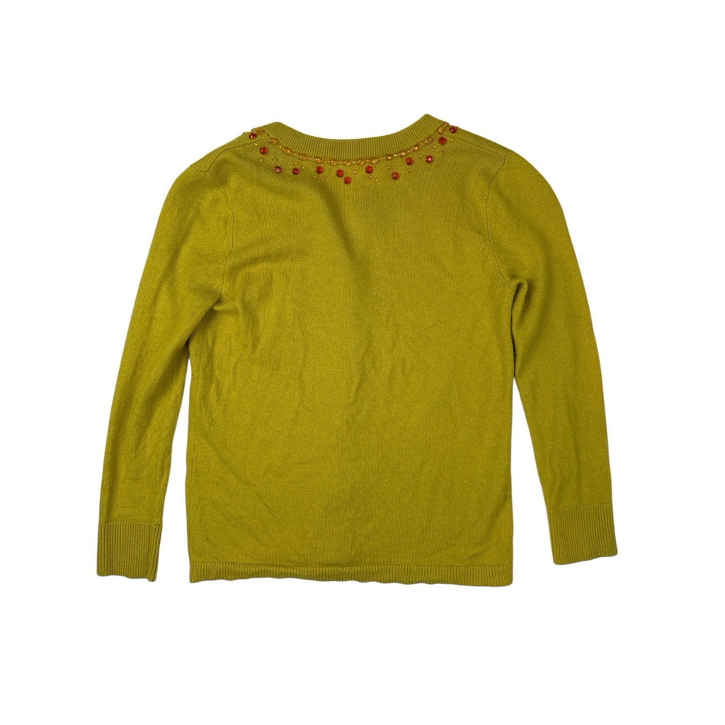 Kate Spade Cashmere Cardigan 3/4 Sleeve Jeweled Lime Green Yellow Size XS