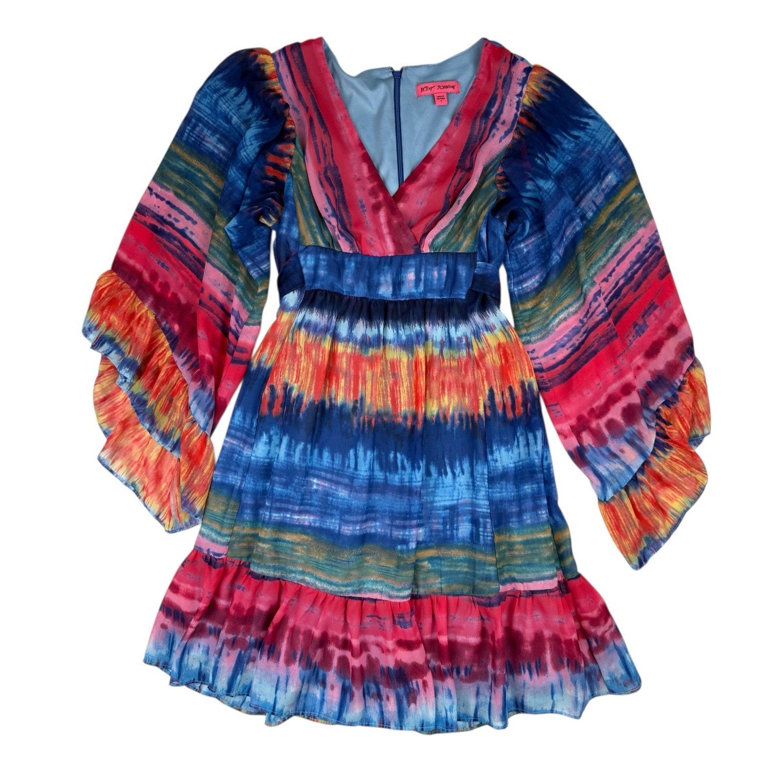 Betsey Johnson Tie Dye Boho BAMBI Empire Waist Bell Sleeves Dress Size 4