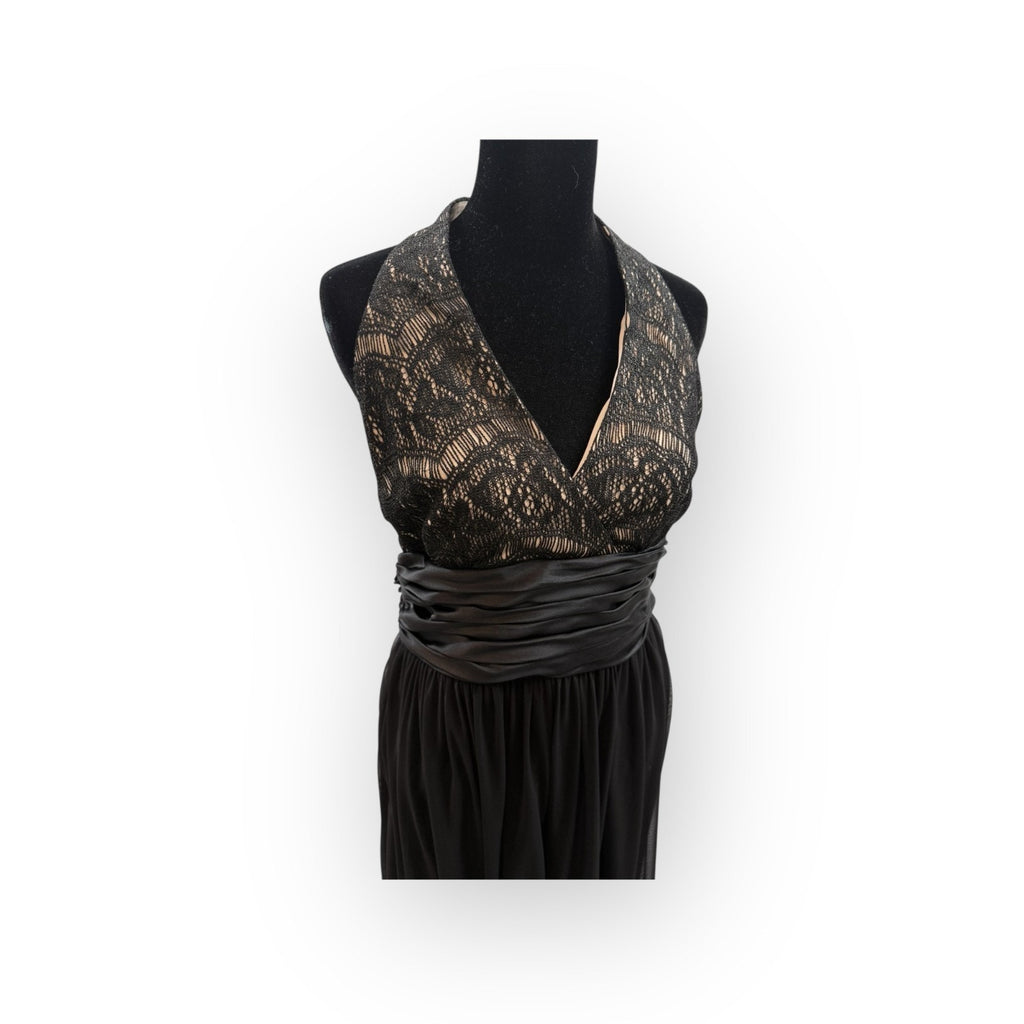 Maggy London Lace Silk Party Dress Black Size 10 Satin Tie