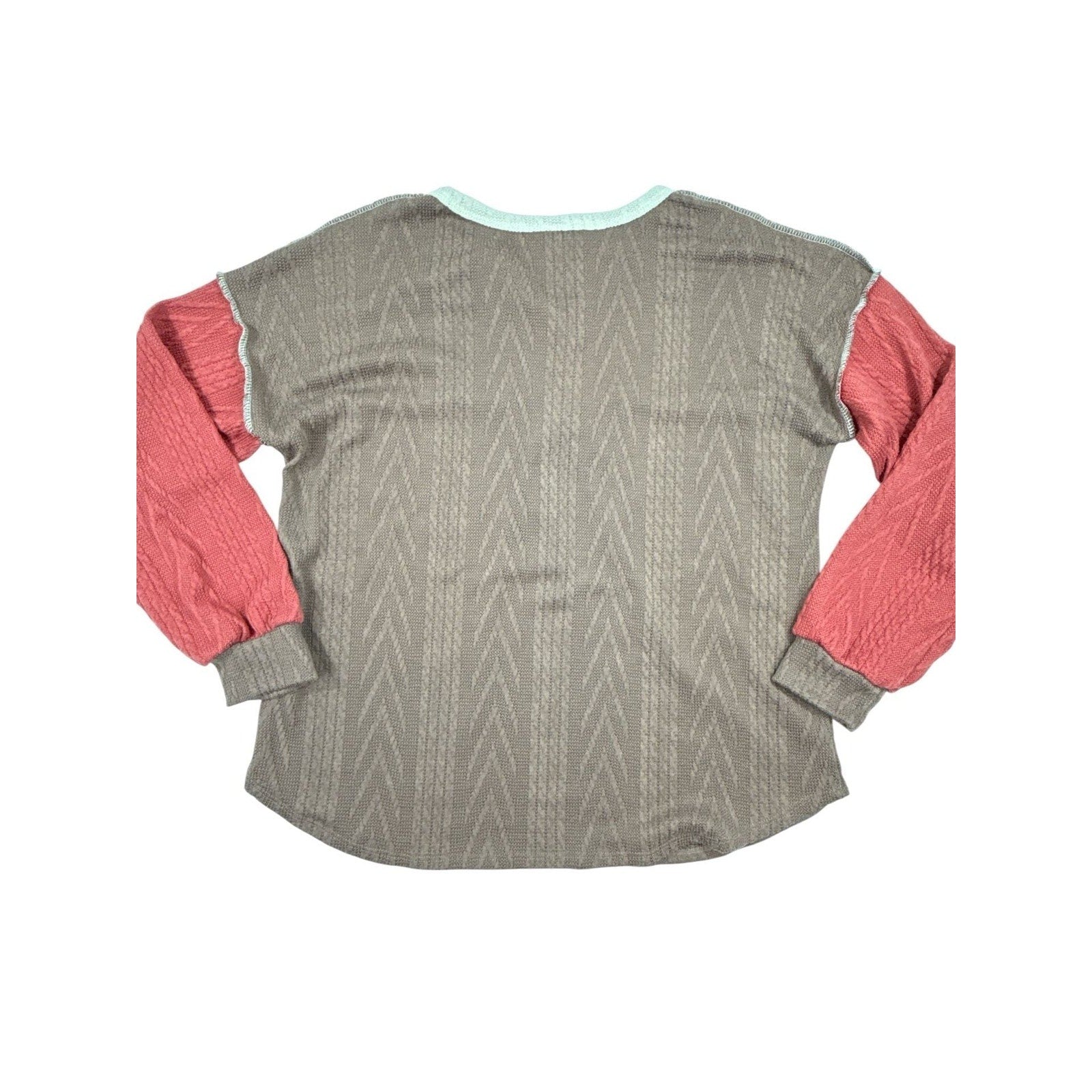 7th Ray Bohemian Colorblock Henley Cable Knit Multi-Texture Long Sleeve Top