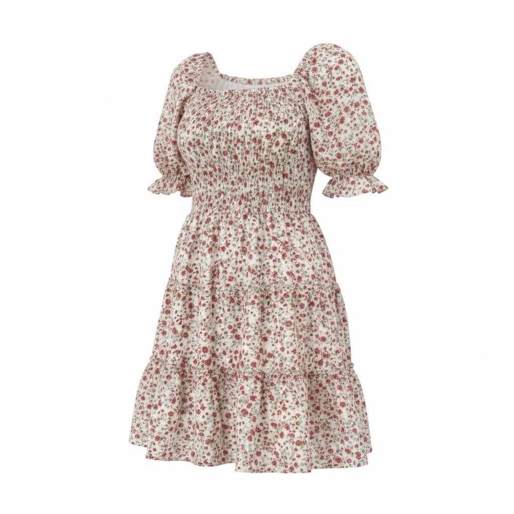 TRIXXI Women's Dress XL Colorful Pink Floral Smocked Puff Sleeve Tiered NWT