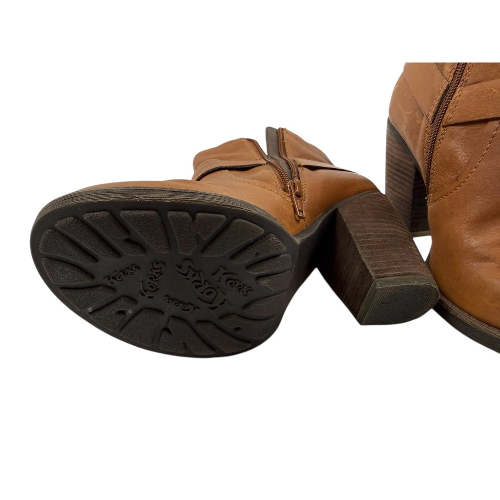 Korks Womens Farah Tan Leather Equestrian Stacked Heel Bootie Sz 7.5.