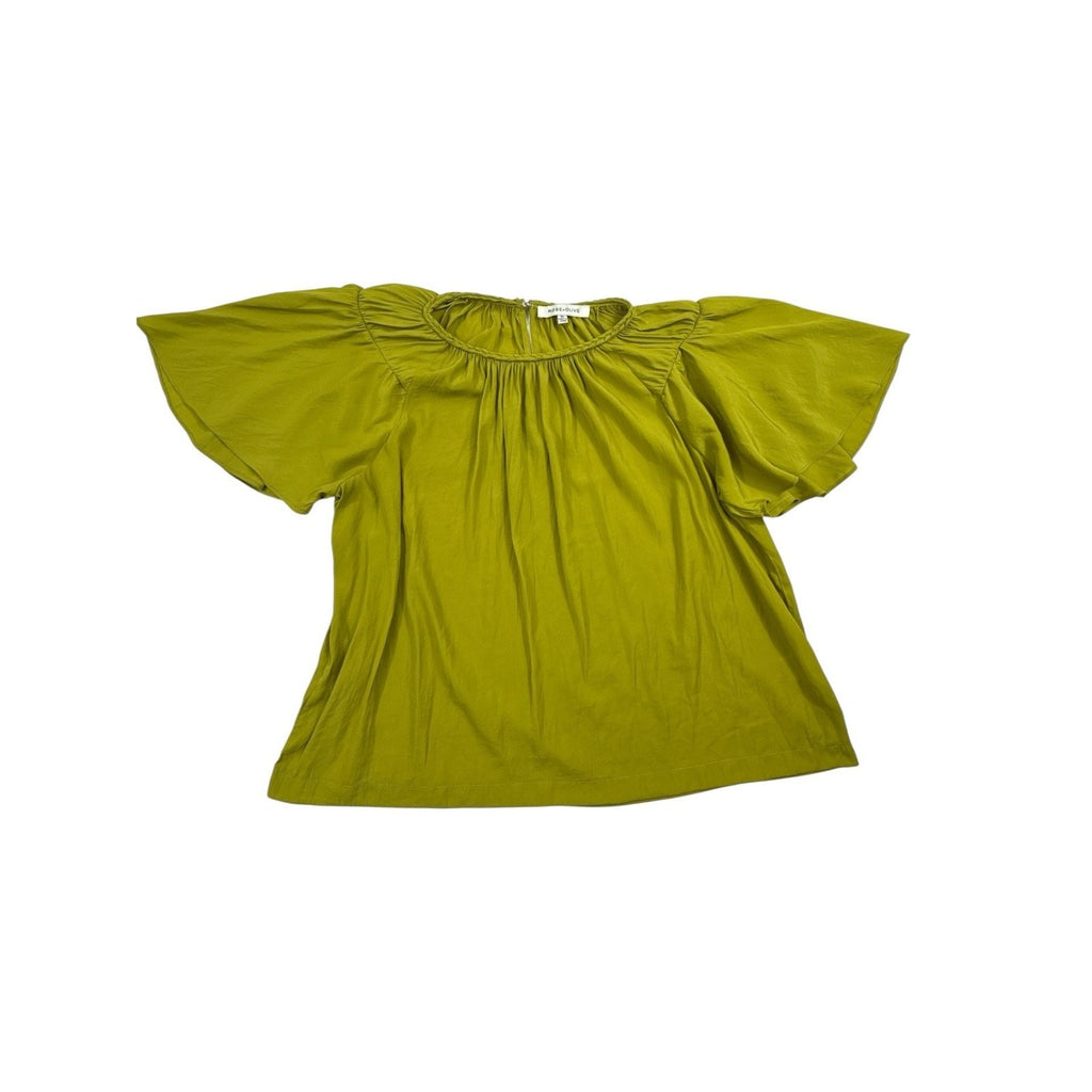 Rose + Olive Chartreuse Green Braided Trim Flutter Sleeve Blouse XL
