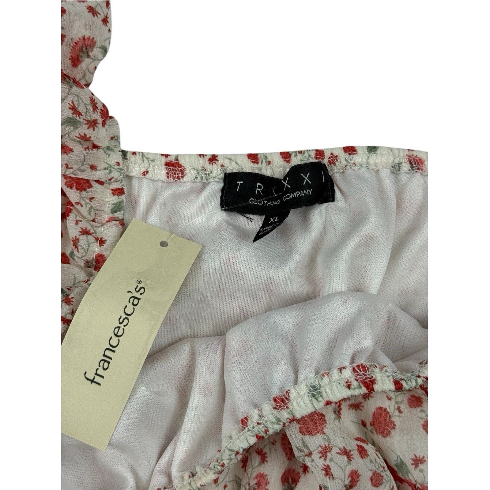 TRIXXI Women's Dress XL Colorful Pink Floral Smocked Puff Sleeve Tiered NWT