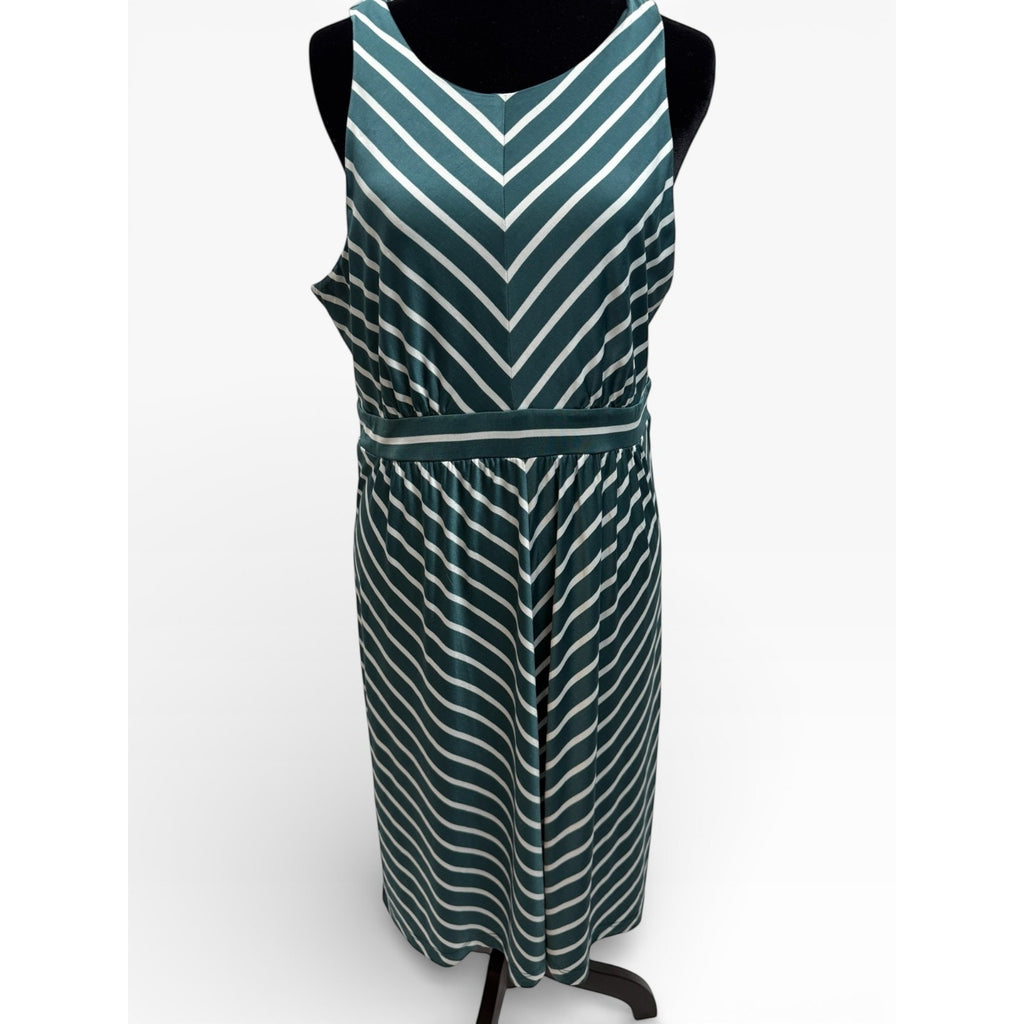Ann Taylor LOFT Women's Size M Teal Blue & White Striped Sleeveless Dress