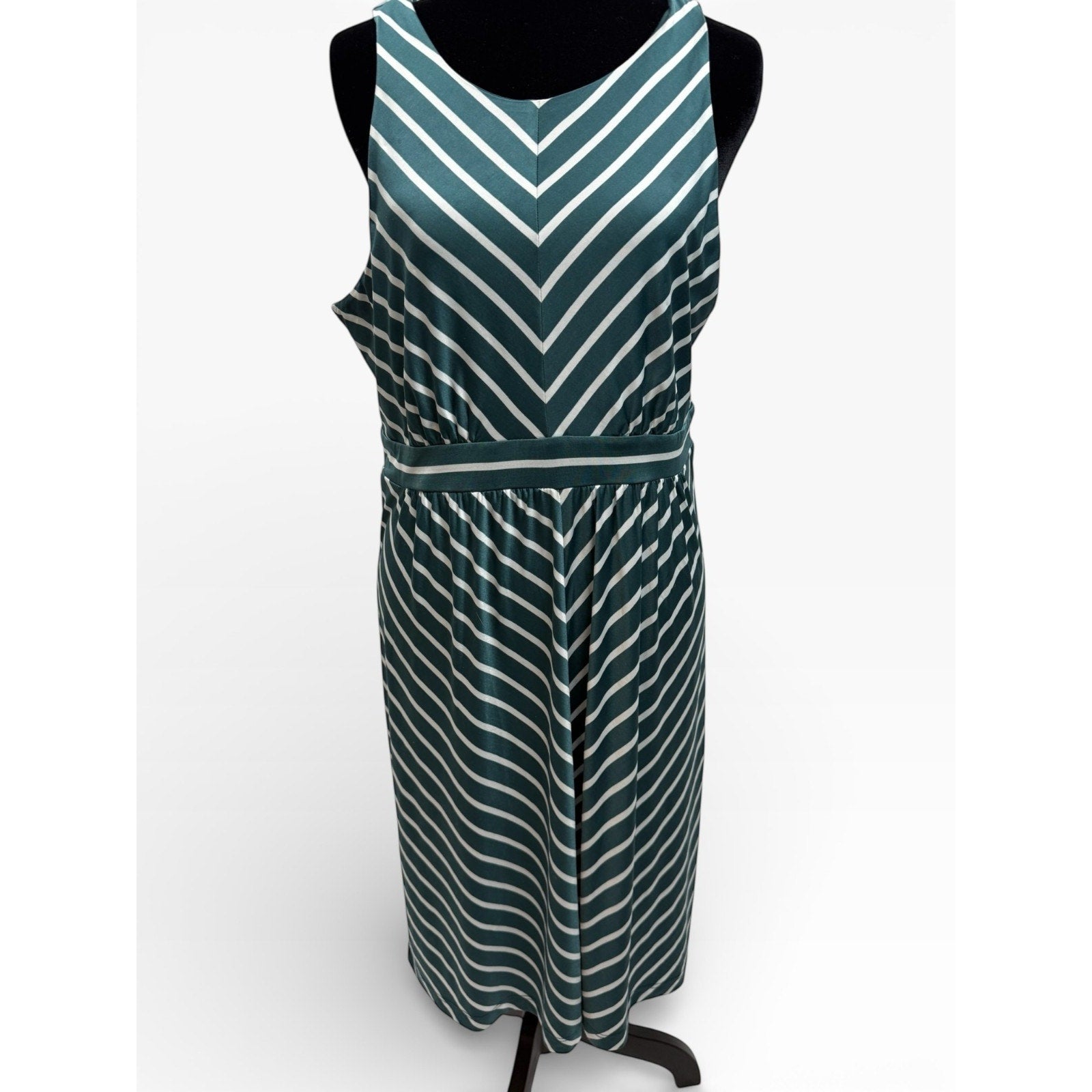 Ann Taylor LOFT Women's Size M Teal Blue & White Striped Sleeveless Dress
