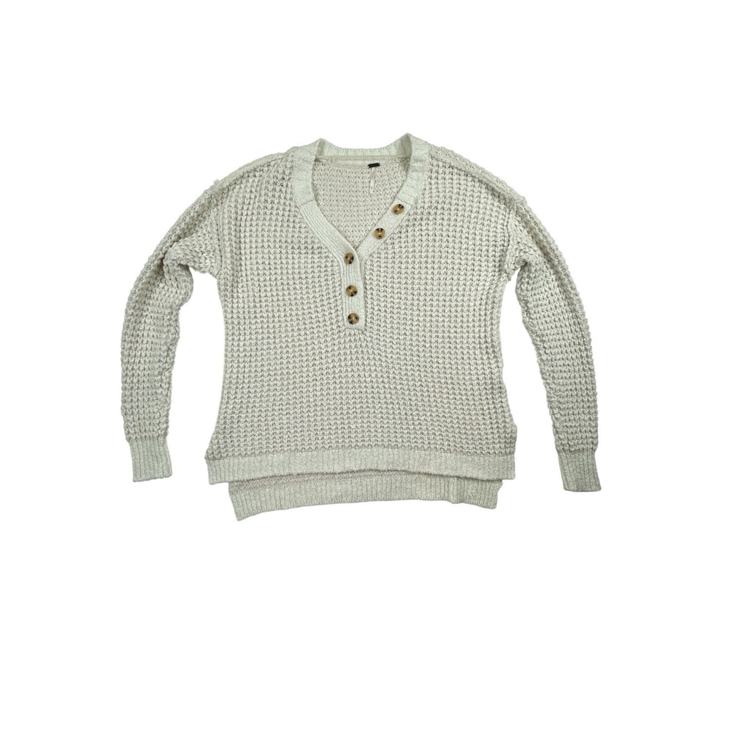 Free People Whistle Thermal Chunky Knit Henley Sweater in White Cloud size M