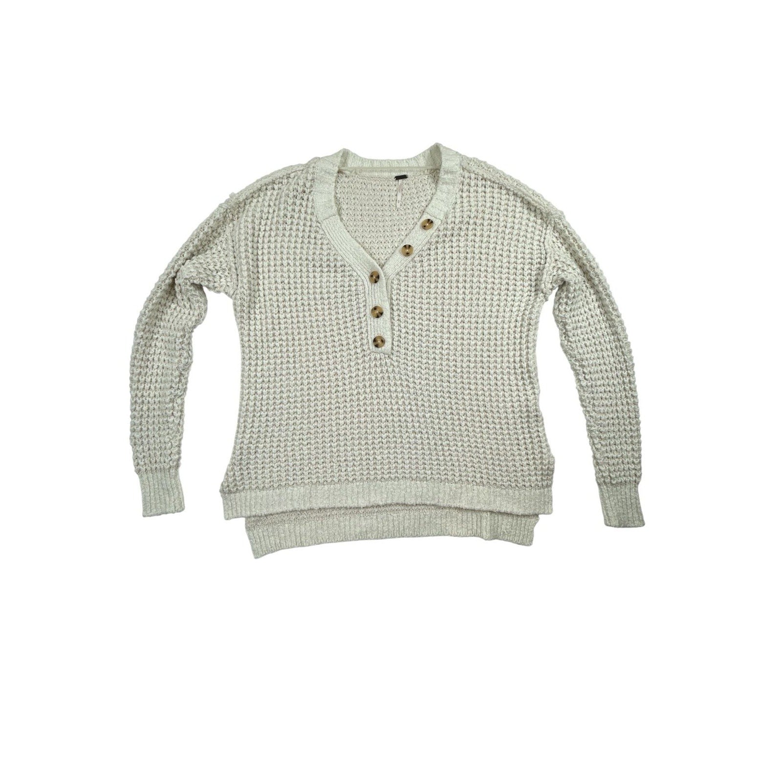 Free People Whistle Thermal Chunky Knit Henley Sweater in White Cloud size M