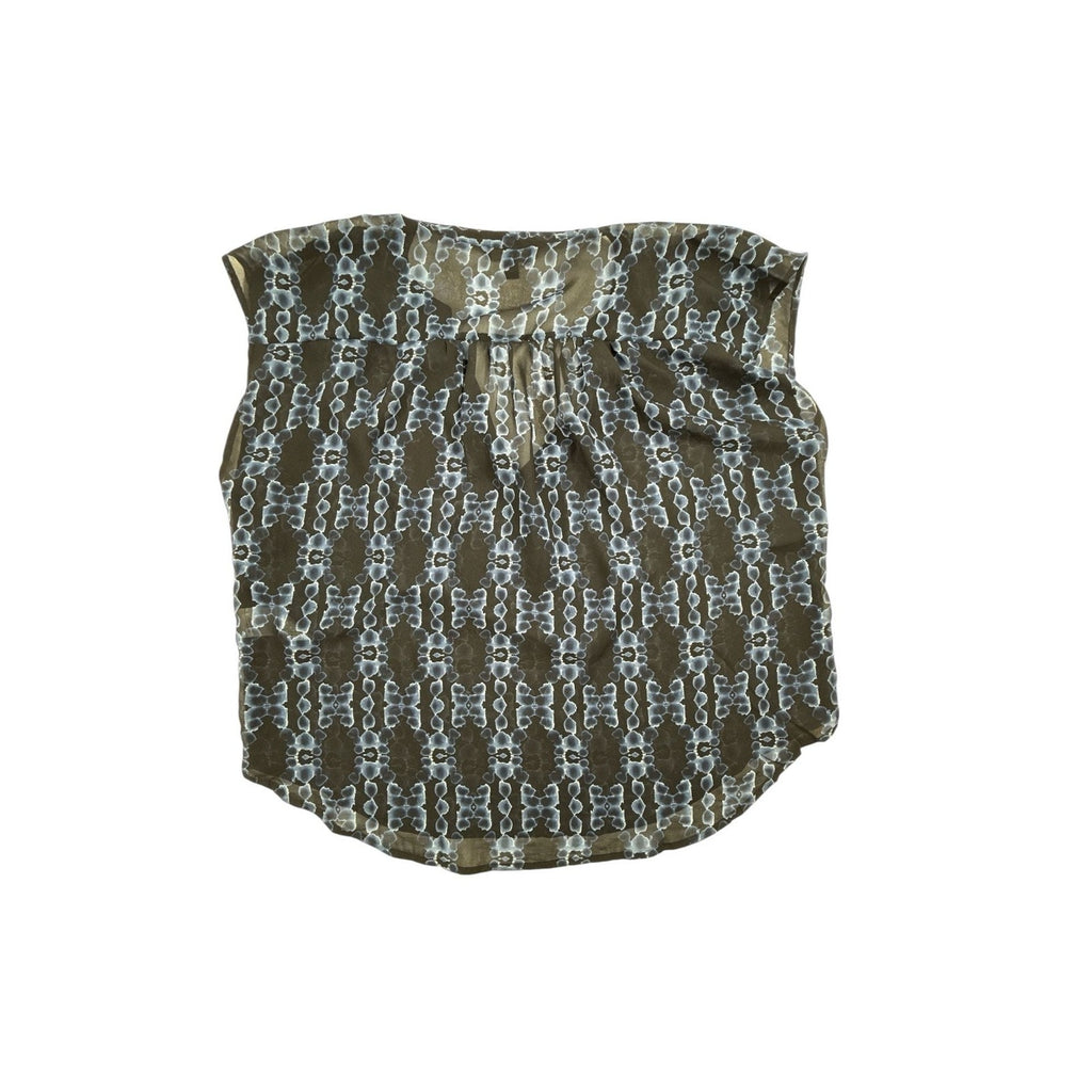 Banana Republic Sheer Black and Blue Geometric Print Cap Sleeve Blouse