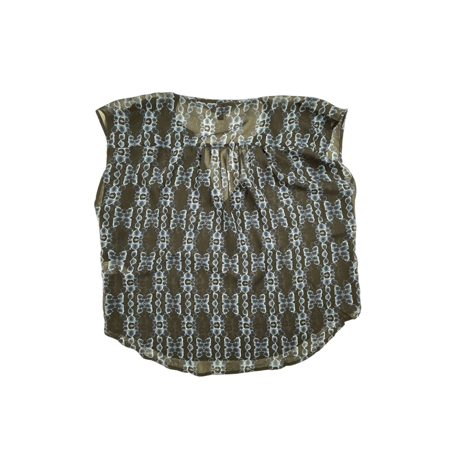 Banana Republic Sheer Black and Blue Geometric Print Cap Sleeve Blouse