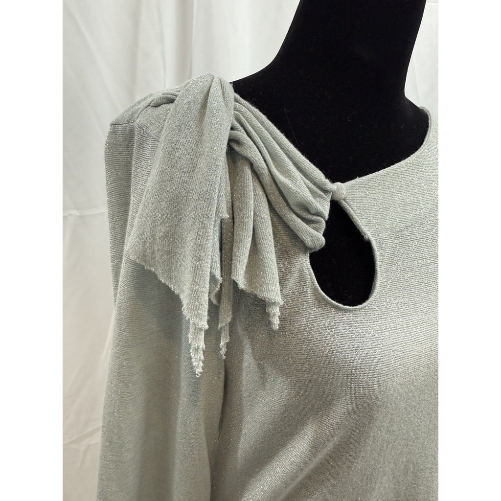 Womens Anthroplogie Deletta Shimmer Blue/Aqua Bow Shirt Size Large