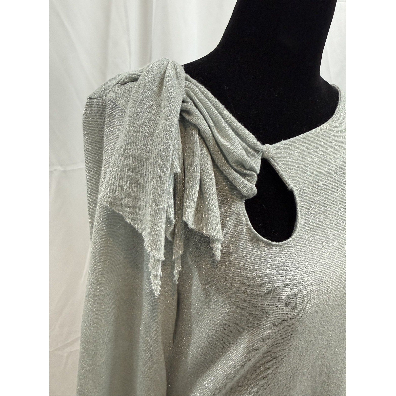 Womens Anthroplogie Deletta Shimmer Blue/Aqua Bow Shirt Size Large