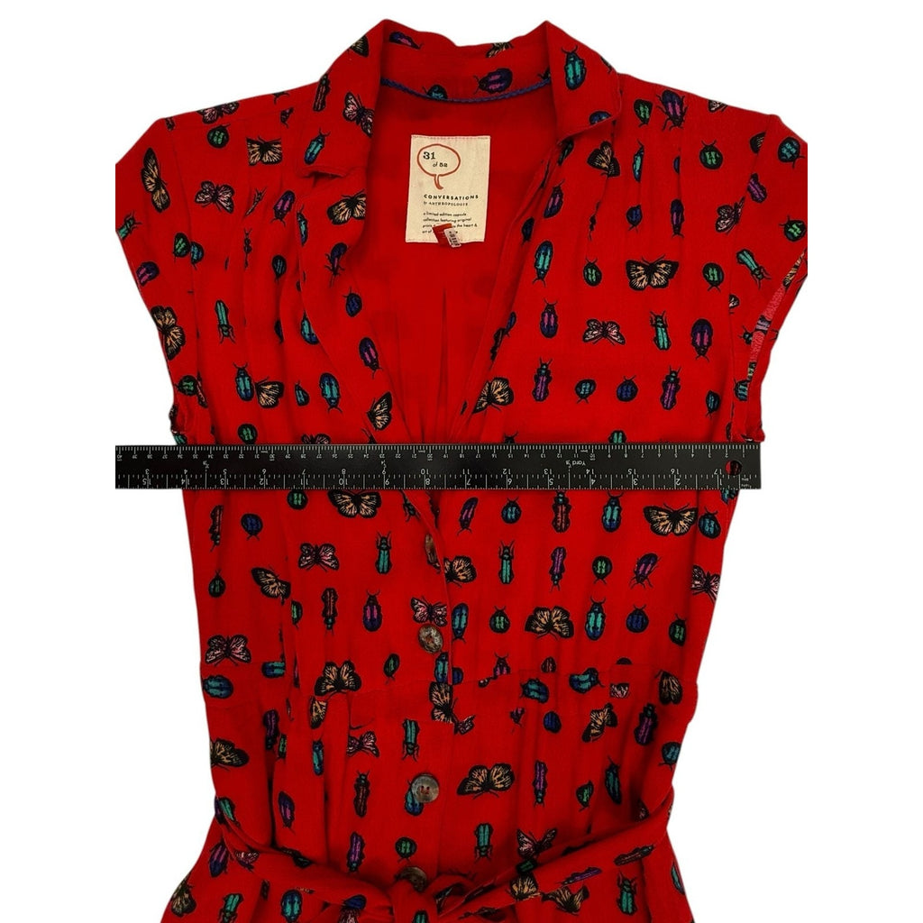 Anthropologie 52 Conversations Colloquial Bug Butterfly Shirt Dress Red Size 0