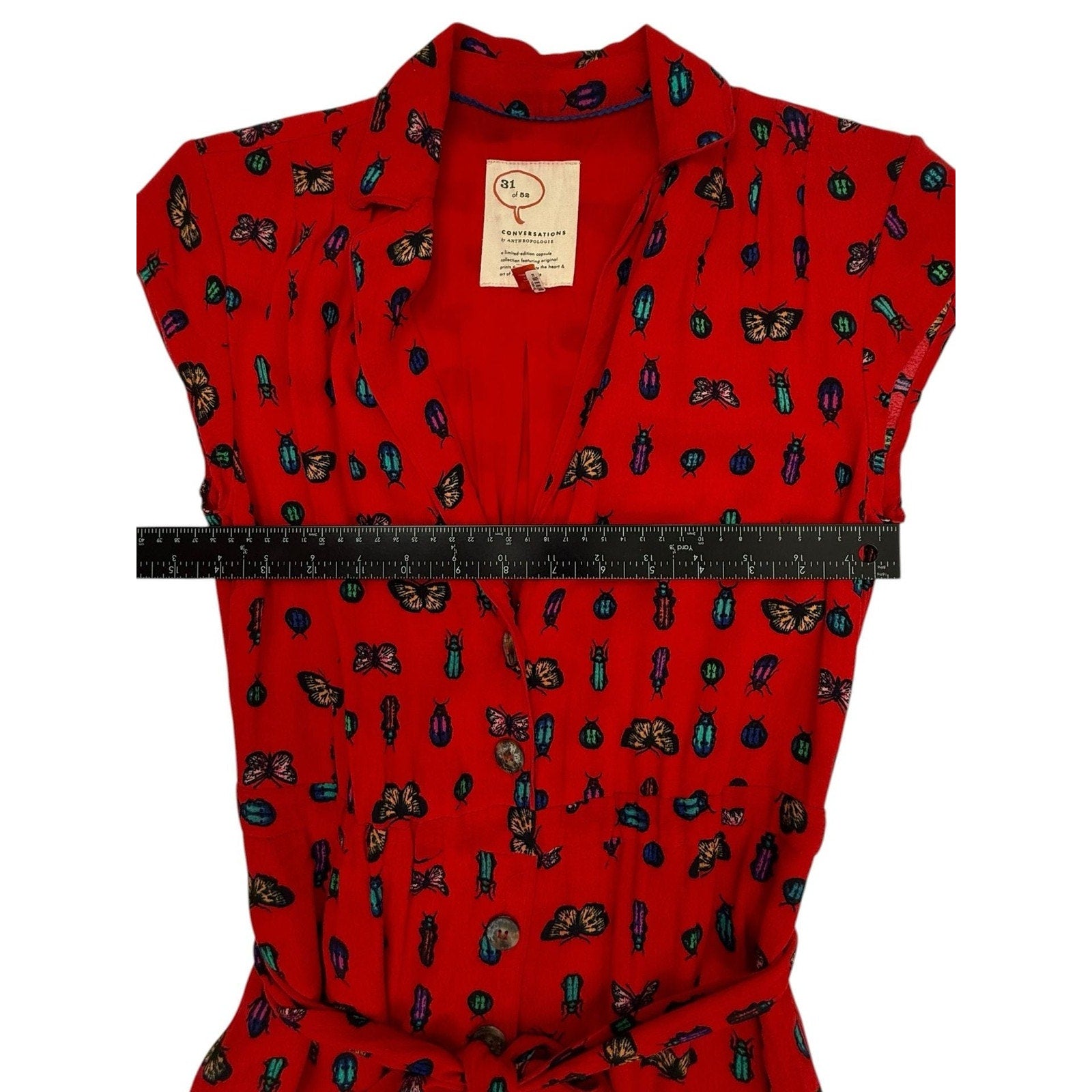 Anthropologie 52 Conversations Colloquial Bug Butterfly Shirt Dress Red Size 0