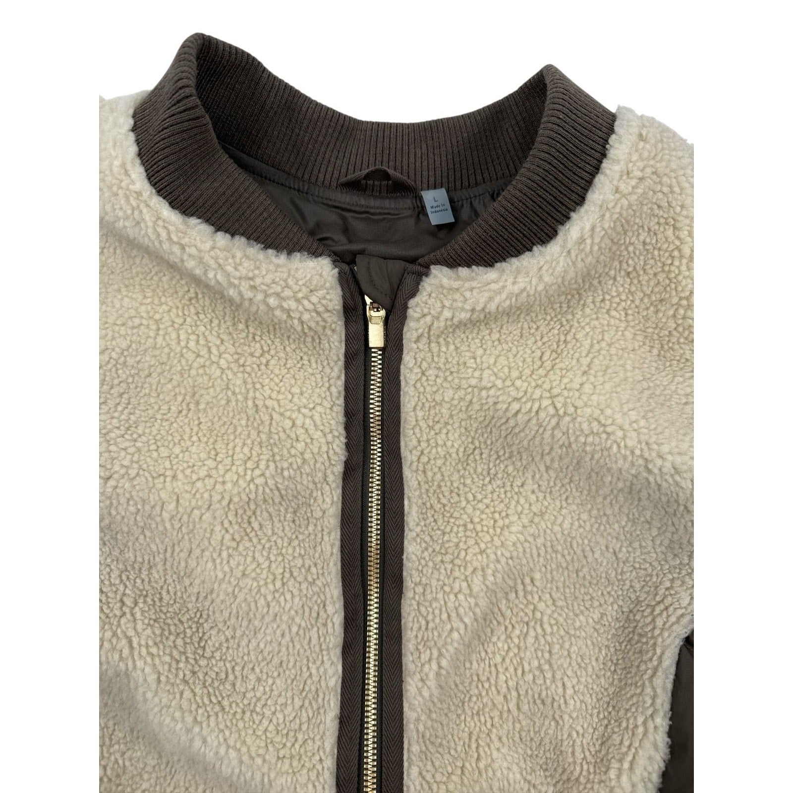 Athleta Tundra Responsible Down Sherpa Puffer Vest Brown Cream Size L