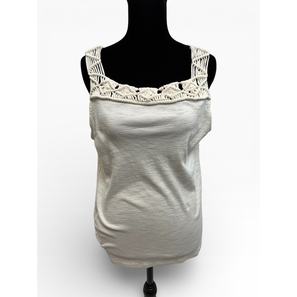 Ralph Lauren Cotton Crochet Accent Top Sz L Ivory Sleeveless