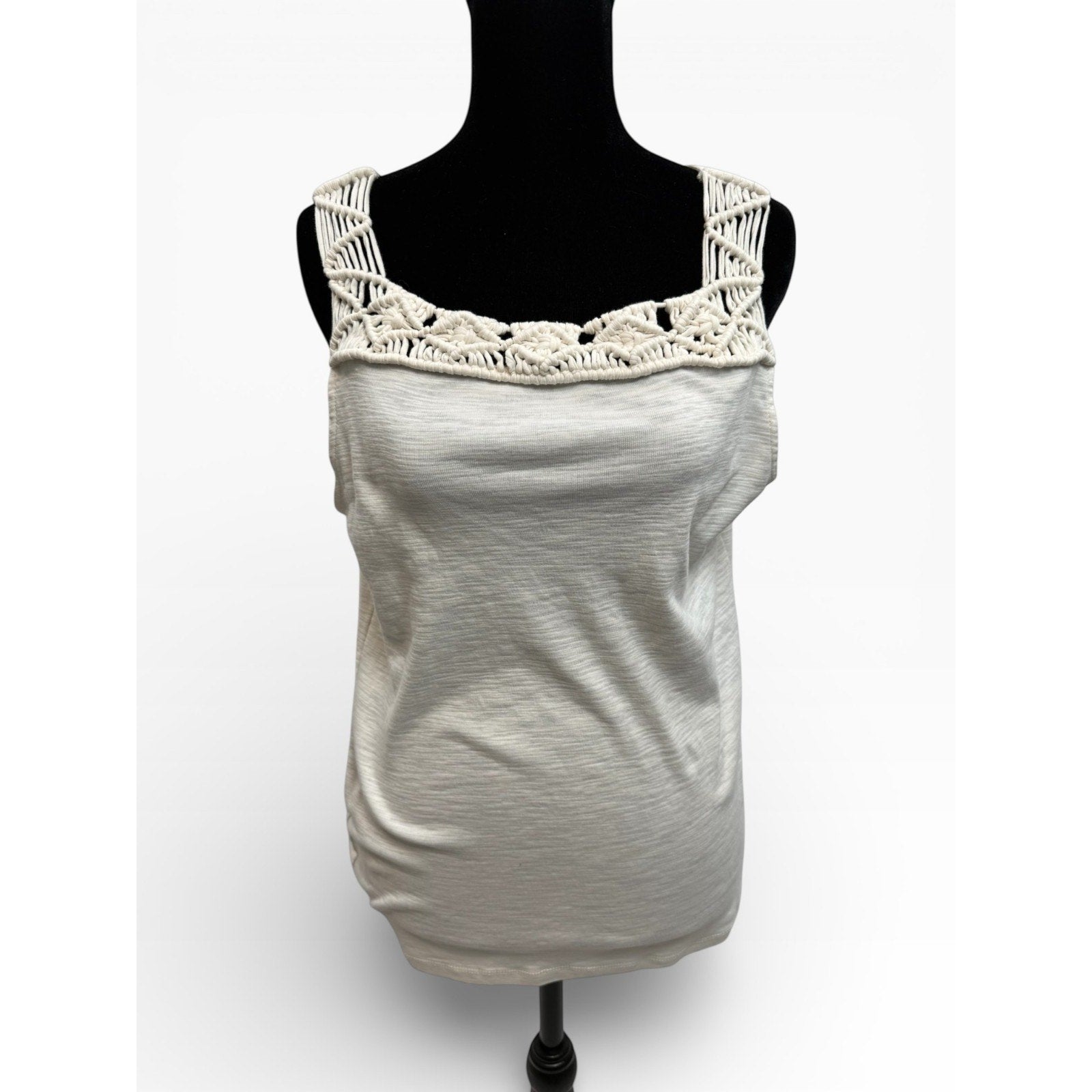 Ralph Lauren Cotton Crochet Accent Top Sz L Ivory Sleeveless