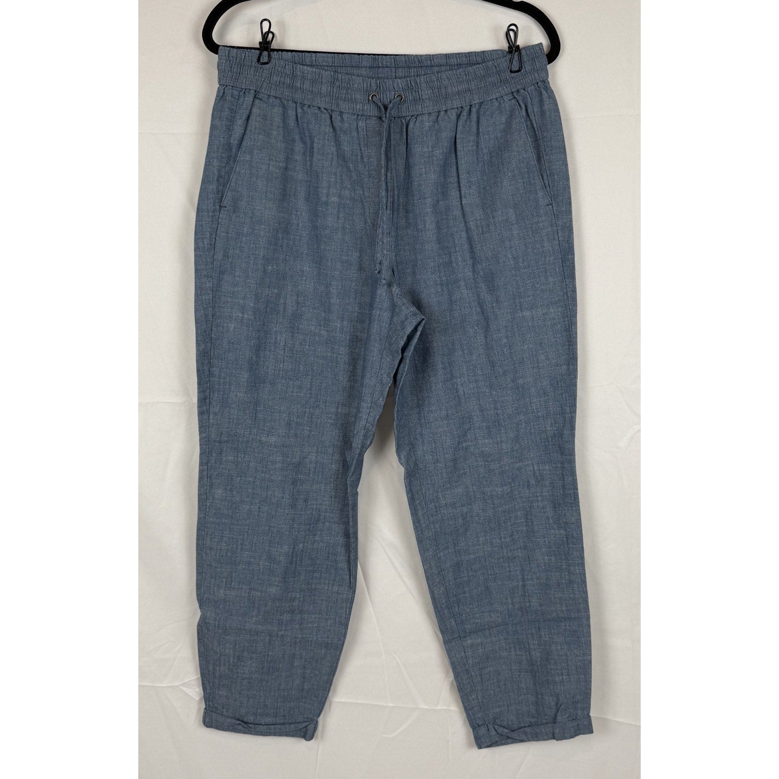 J.Crew Womens Seaside Chambray Drawstring Pants Size 10 Blue Tapered Cuffed