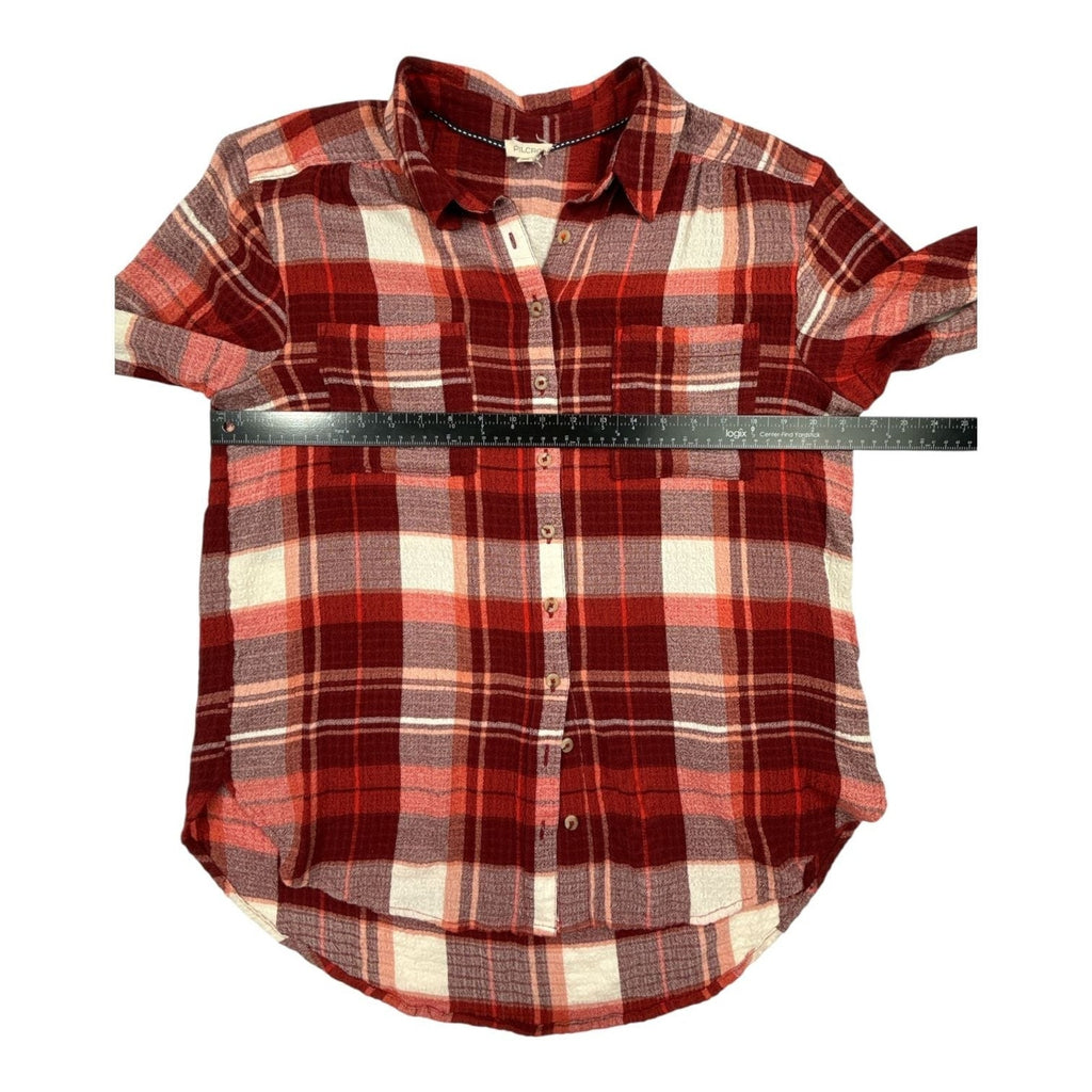 Pilcro by Anthropologie Red Plaid Button Down Flannel Shirt size M