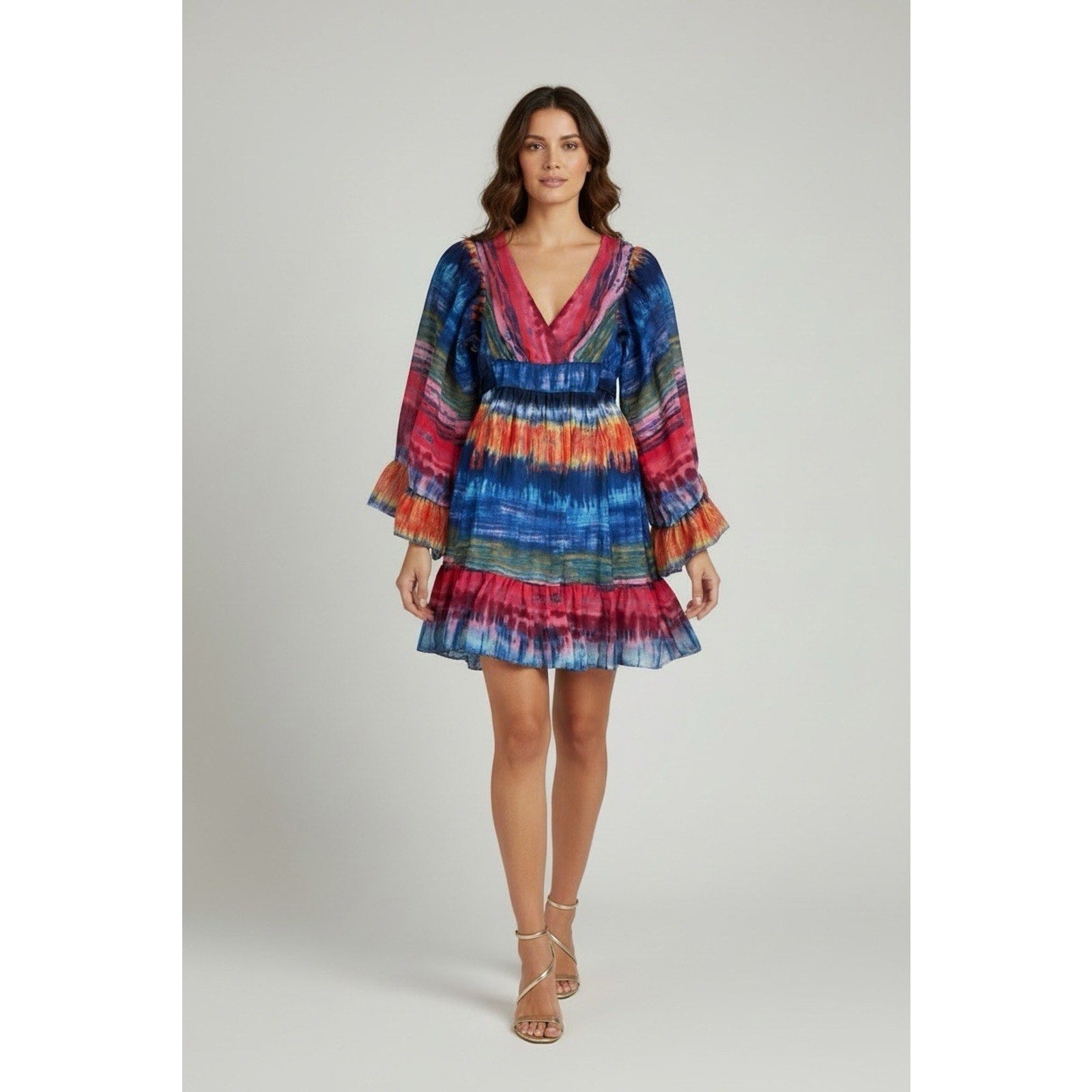 Betsey Johnson Tie Dye Boho BAMBI Empire Waist Bell Sleeves Dress Size 4