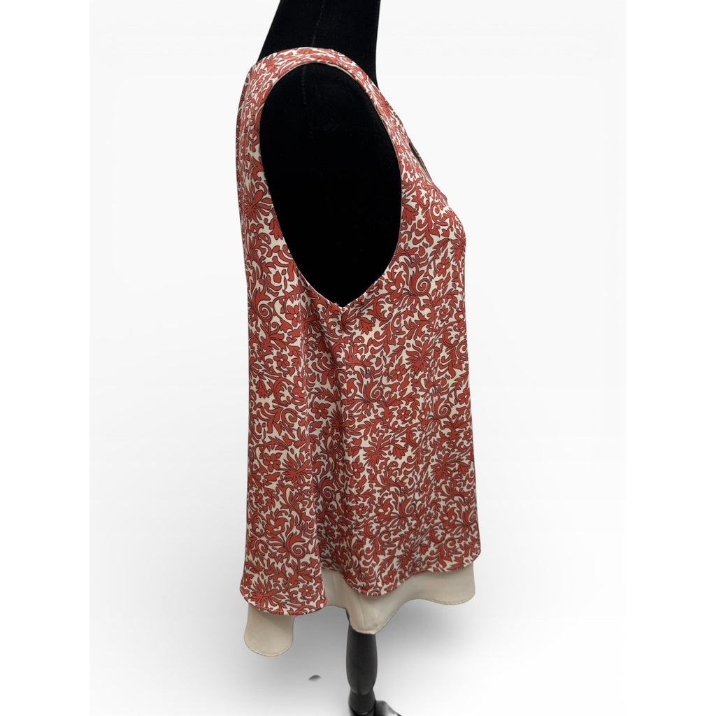 Ann Taylor Outlet Womens S Blouse Layered Sleeveless Coral Ivory Floral