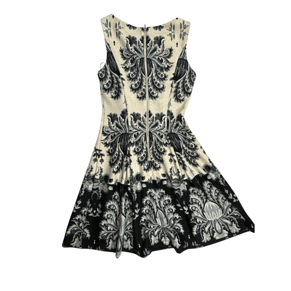 Gabby Skye Sleeveless Black and Beige Baroque Floral Fit & Flare Dress size 4
