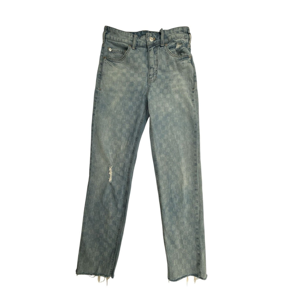 Pilcro The Vintage Straight Checkered Distressed Raw Hem Jeans size 25