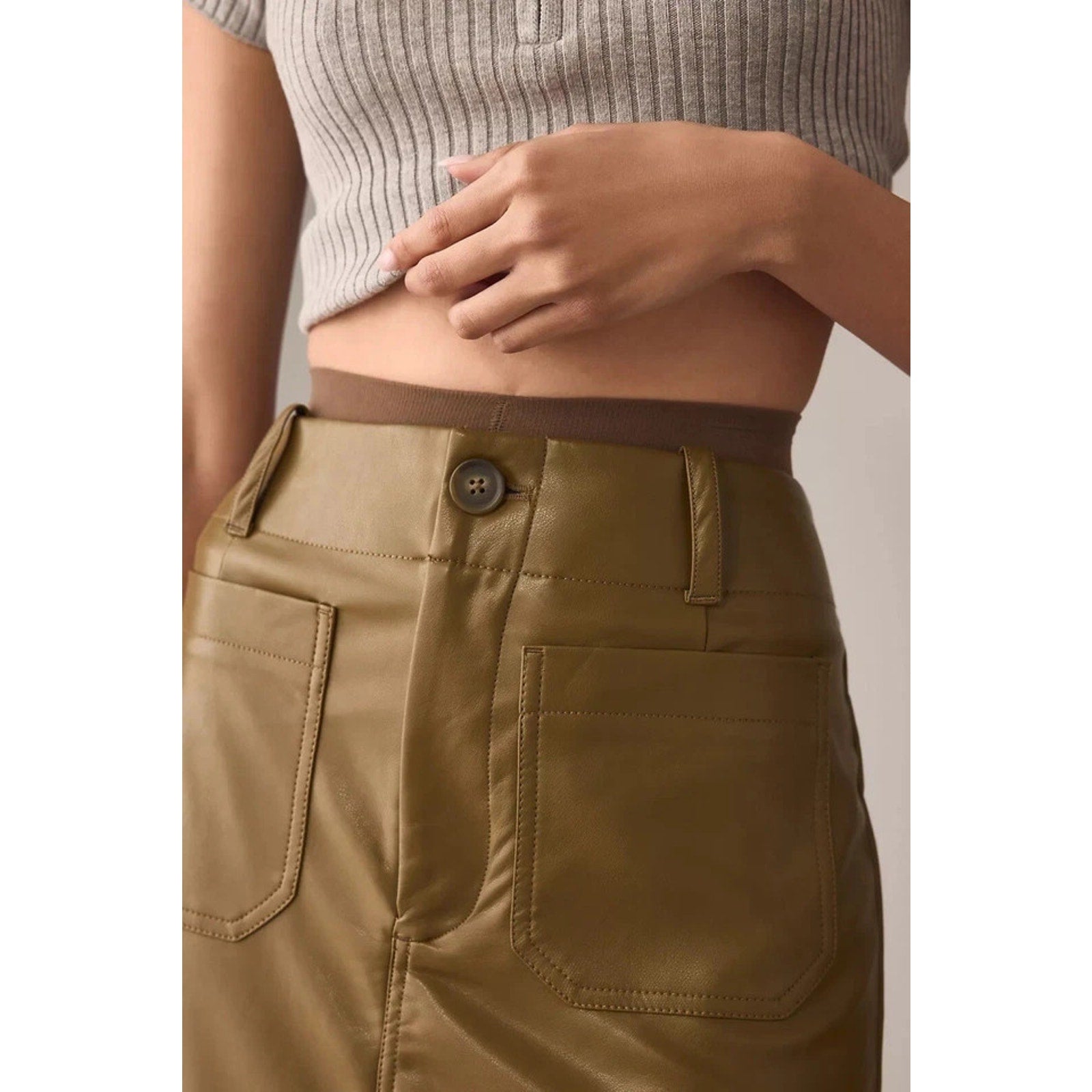 Maeve Anthropologie Colette Faux Leather Maxi Skirt Camel Brown Size XS