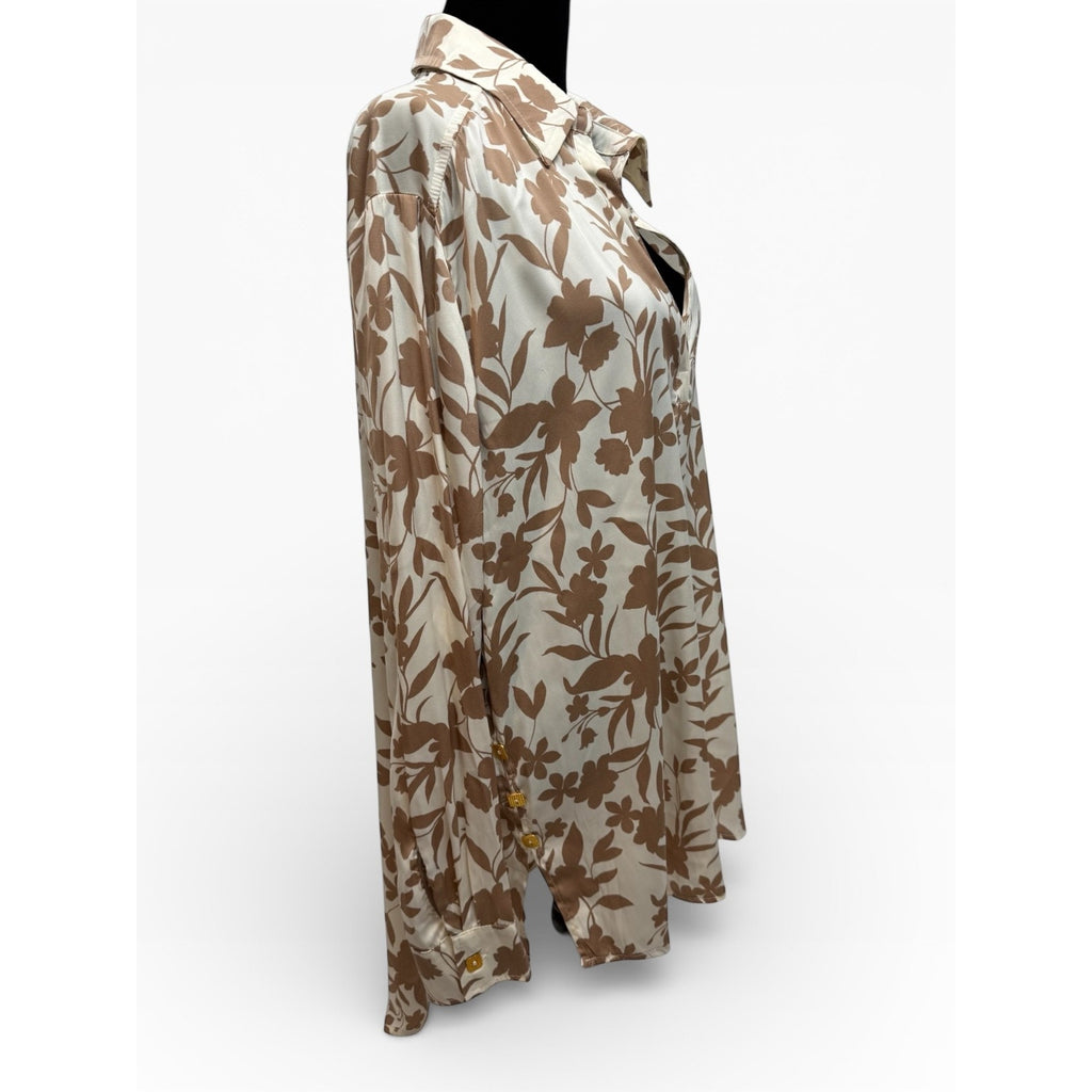 Cupio Womens XL Floral Beige Ivory Shirt Dress
