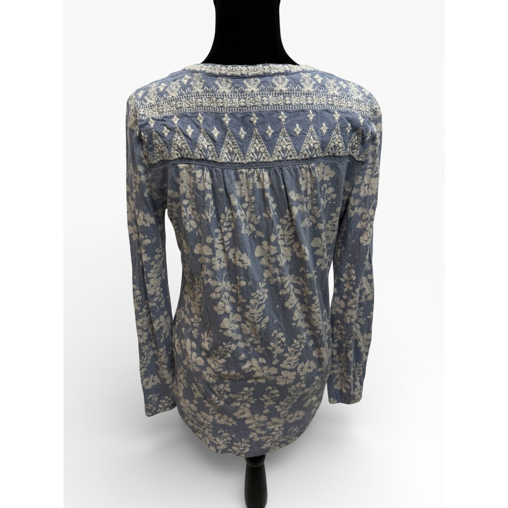 Lucky Brand Shirt Womens S Blue Floral Long Sleeve Boho Tunic