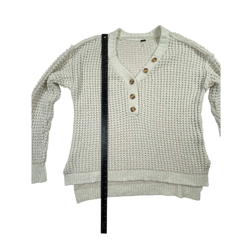Free People Whistle Thermal Chunky Knit Henley Sweater in White Cloud size M