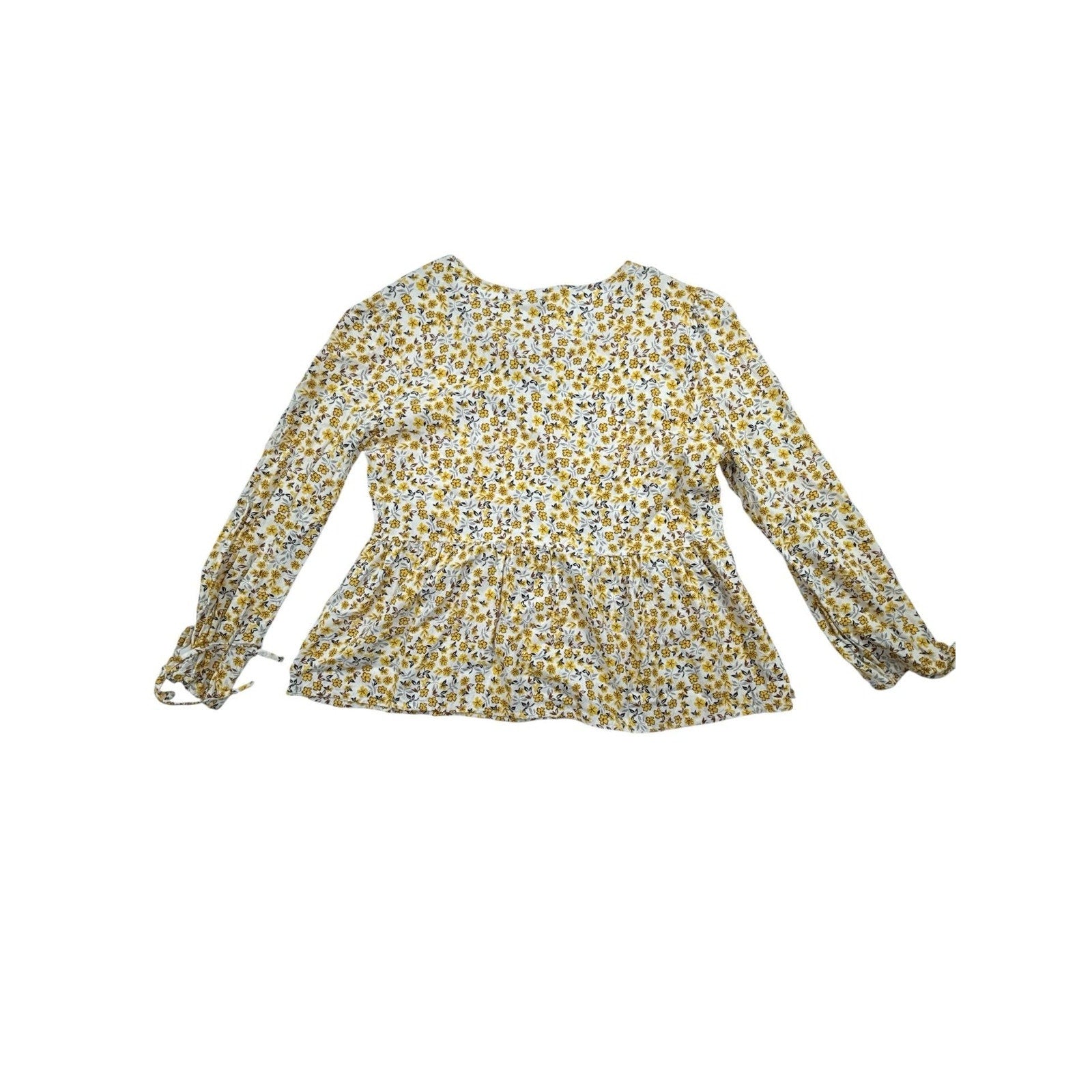 Lee Cooper London Yellow Floral Peplum Blouse with Tie Neck and Cuffed Sleeves X