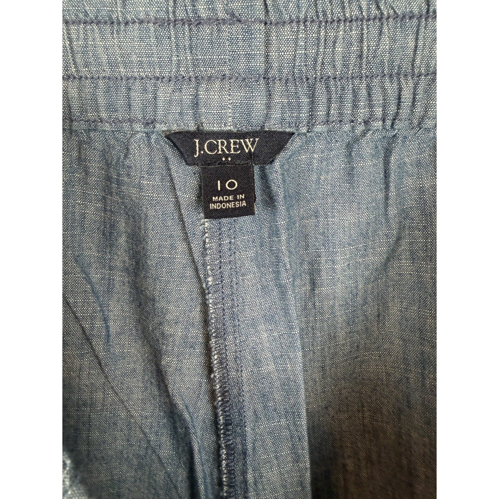 J.Crew Womens Seaside Chambray Drawstring Pants Size 10 Blue Tapered Cuffed